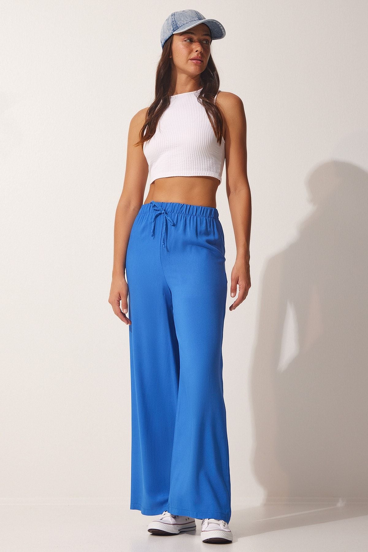 Female Blue Cotton Viscose Palazzo Pants BV00076