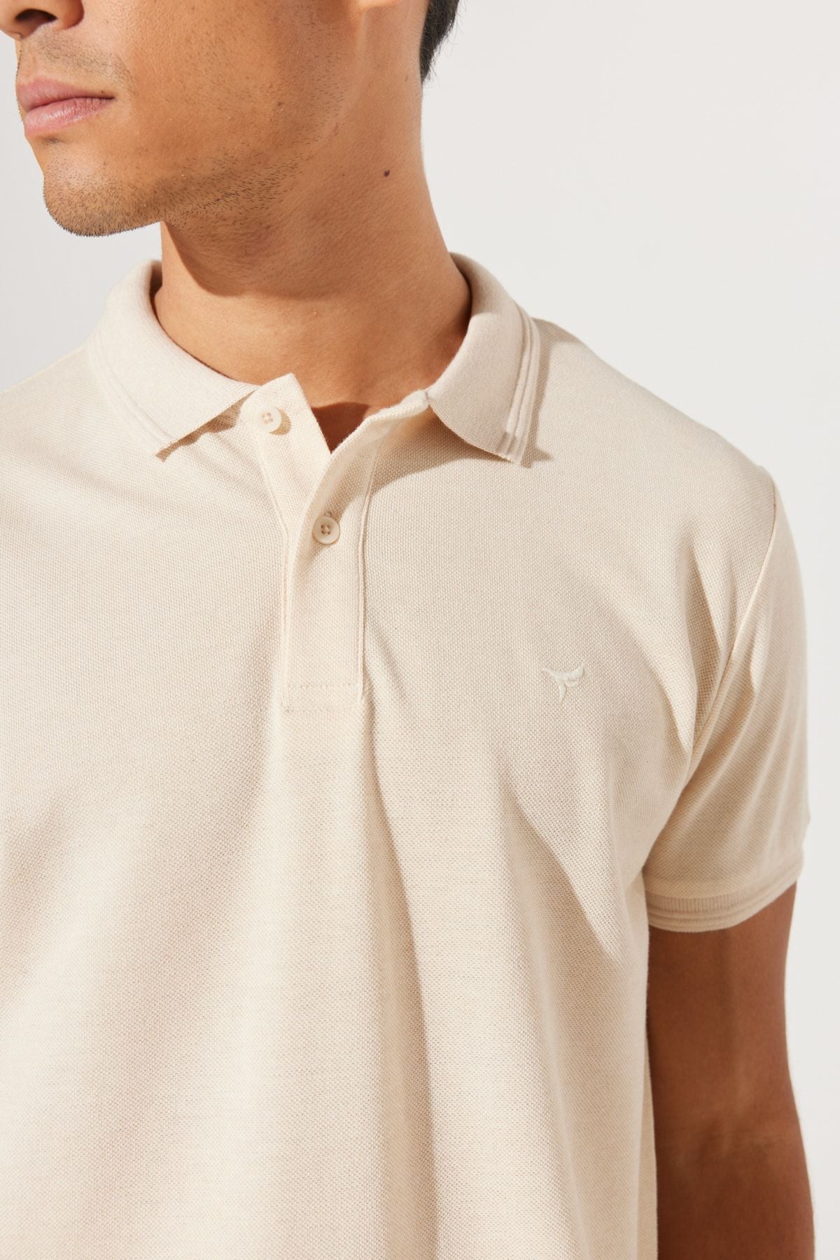 Men's Beige-Ekru Slim Fit Night Cut Polo Yaka 100 %Cotton T-shirt