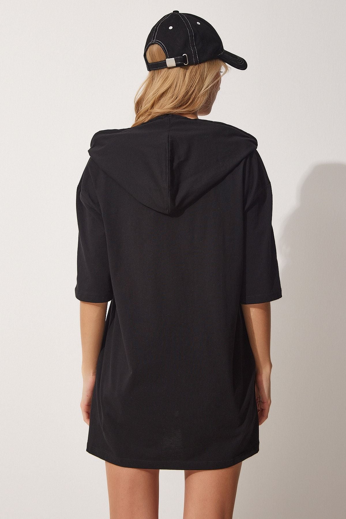 Woman black hooded oversize cotton tshirt nj00119