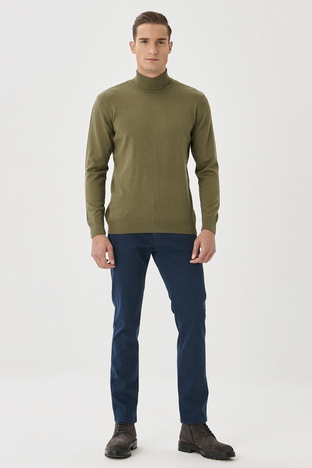 Men's navy blue 360 degrees stretching in all directions slim fit narrow cut cotton flexible pants