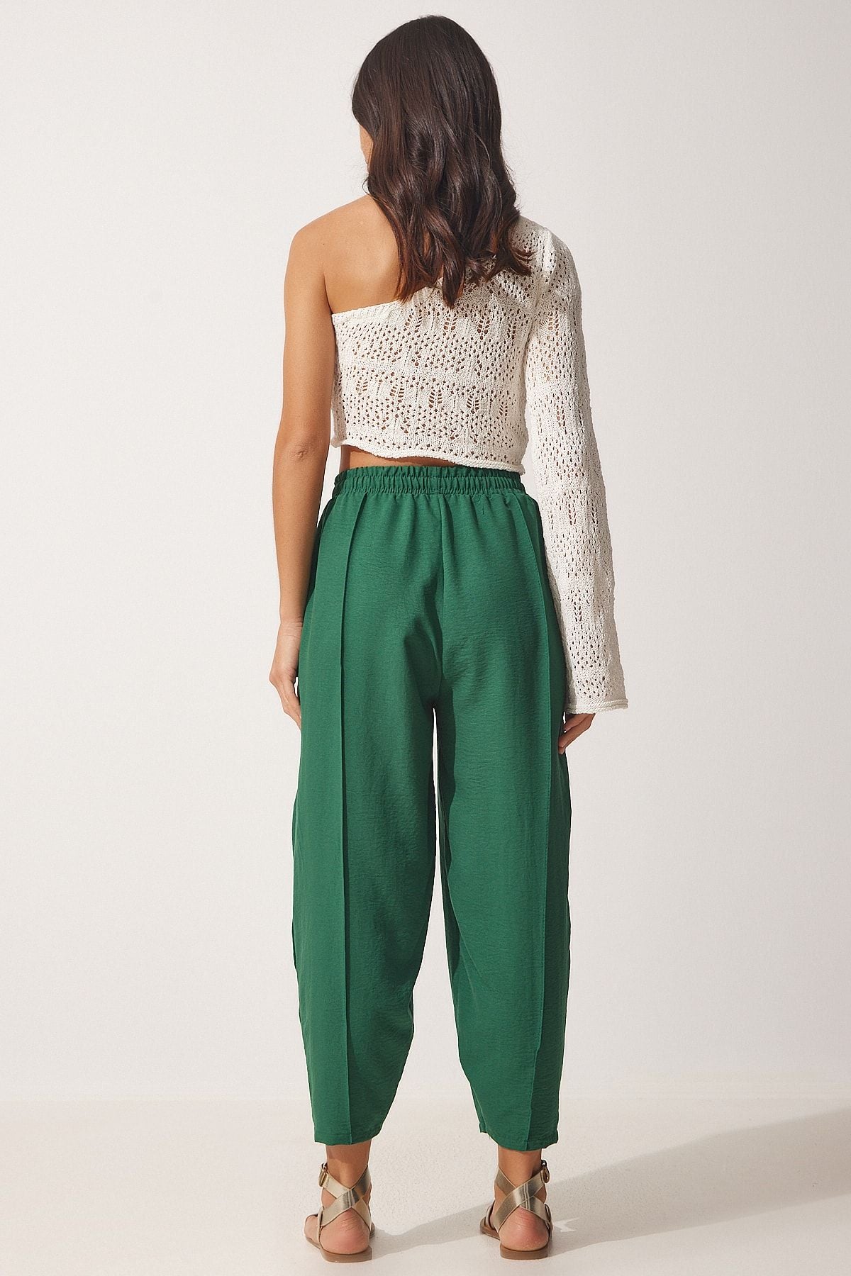 Woman Dark Green Linen Salvar Trousers DZ00081