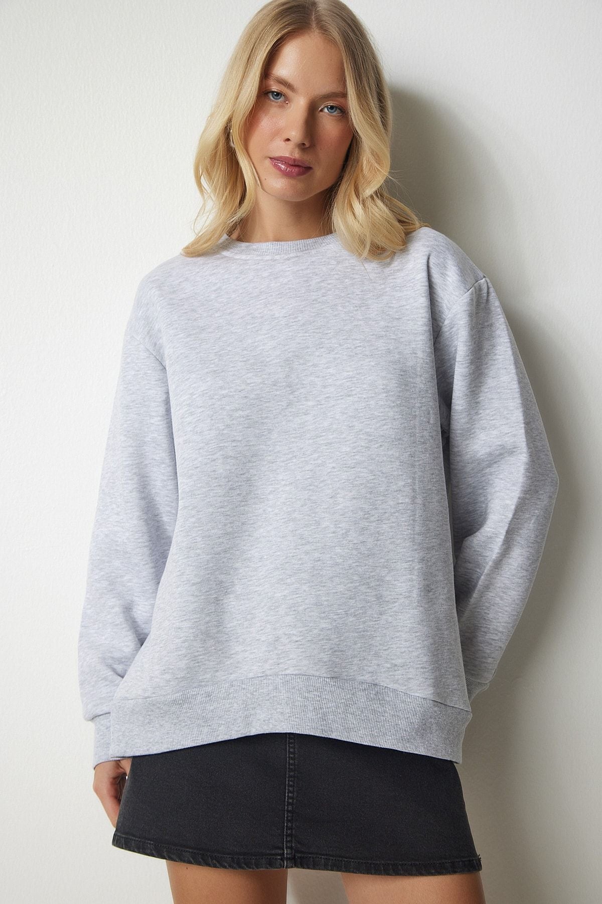 Women's gray behind zippery -rich knitting sweatshirt ub00146