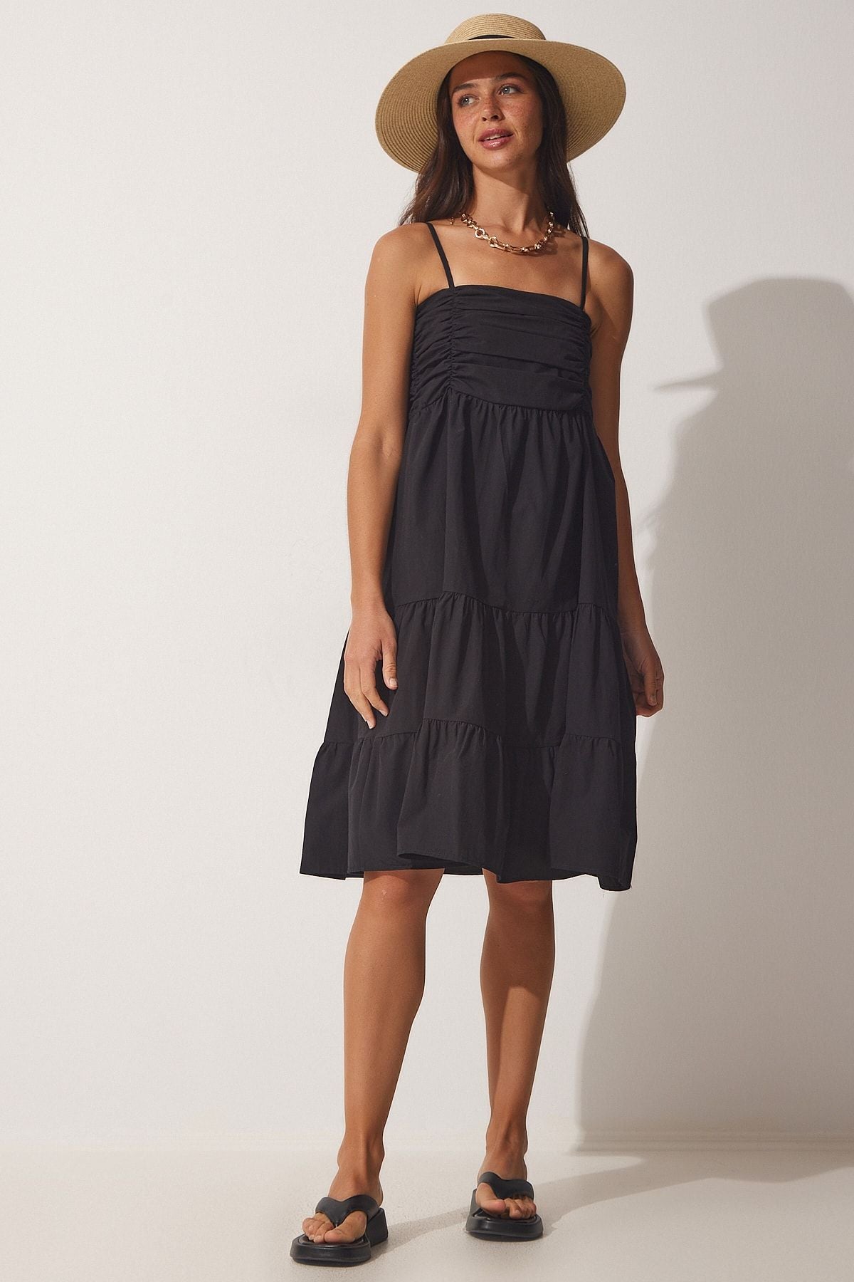 Woman Black Hanger Summer Poplin Dress DD01226