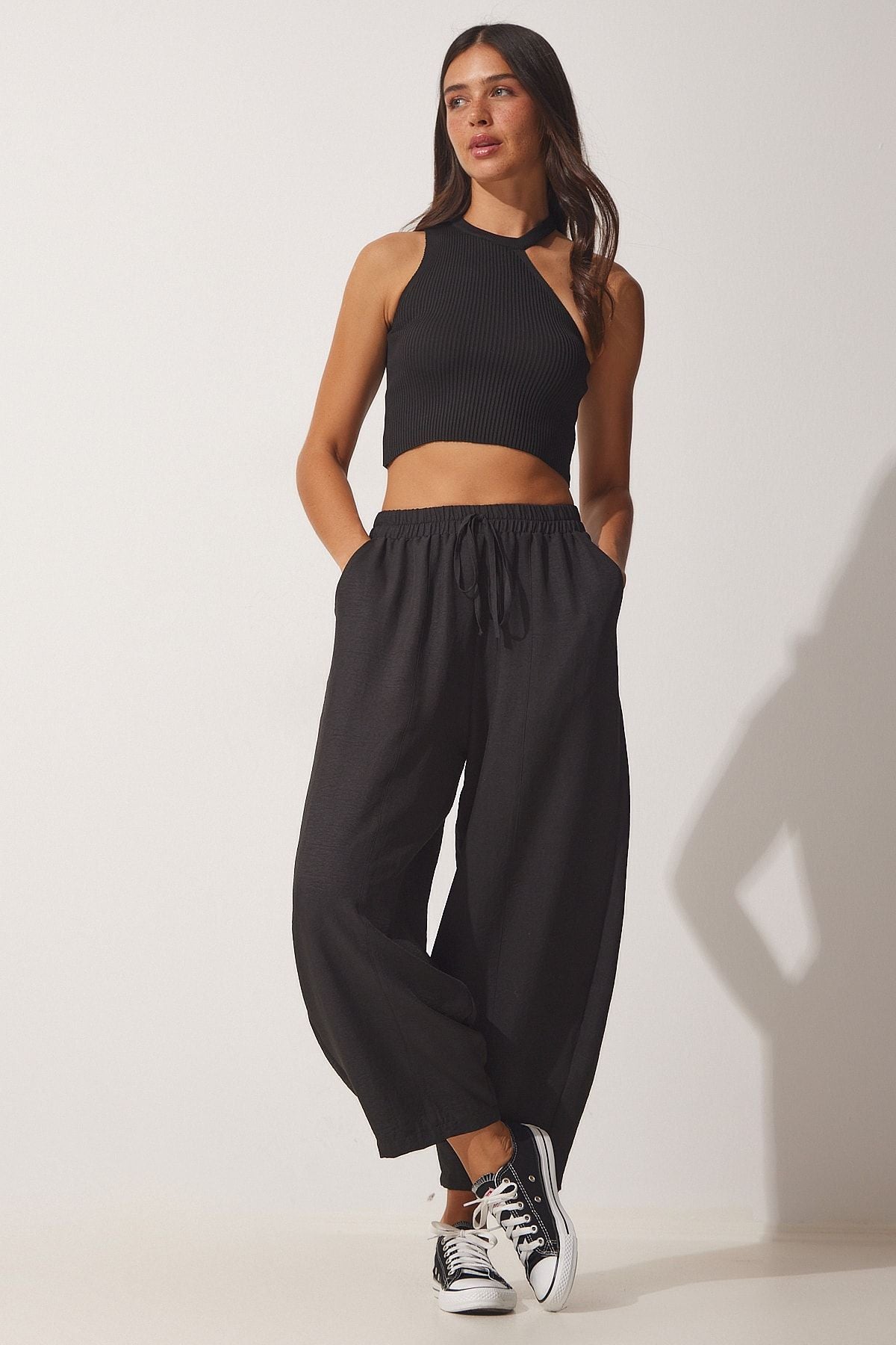 WOMEN'S BLACK POCKET AYROBİN SHALLAR Pants OH00046