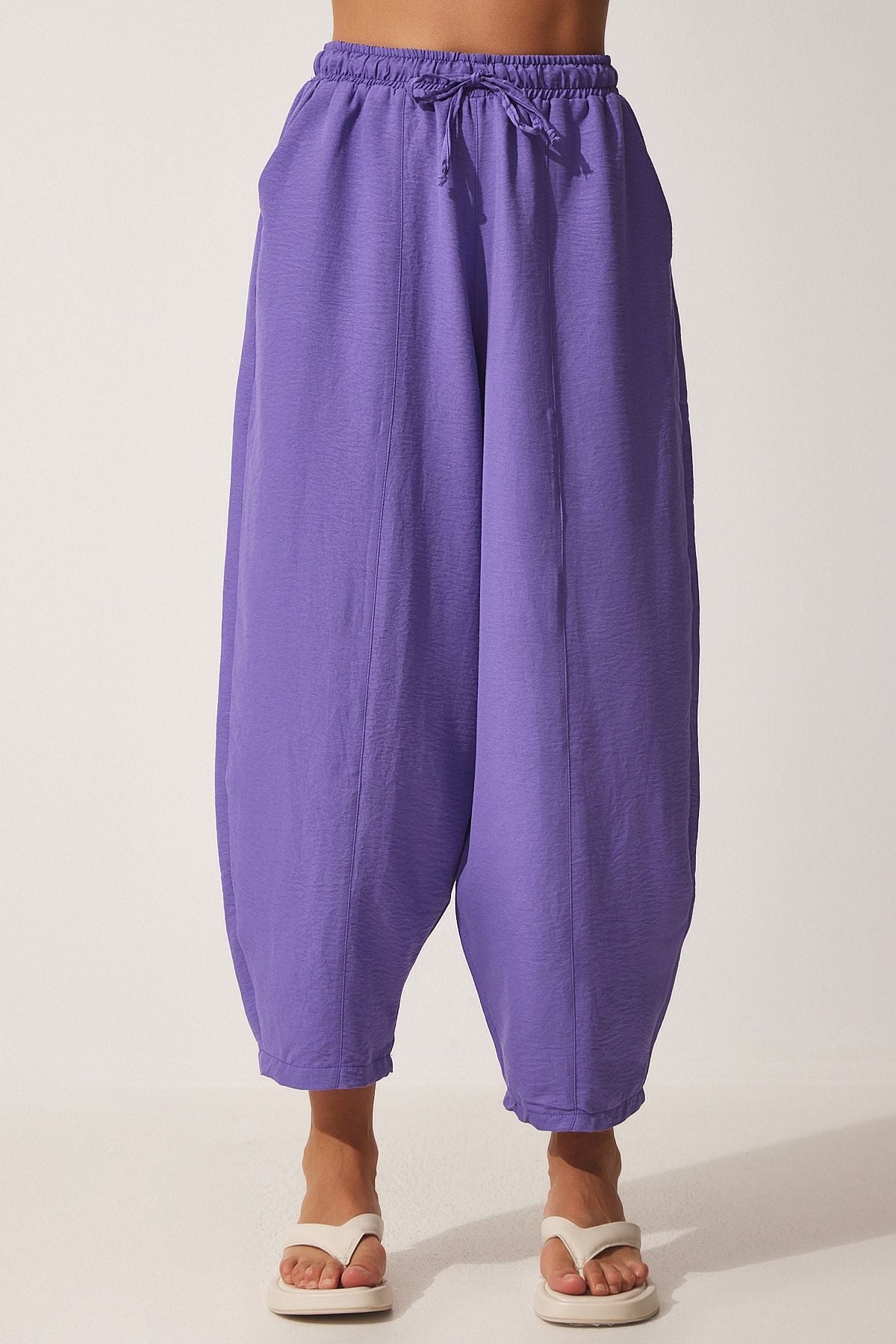 Female Purple Pocket Linen Viscose Shalwar Pants CV00001