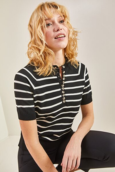 Women's Buttoned Sleeves and Elastic Skirt Knitwear Blouse 20235071