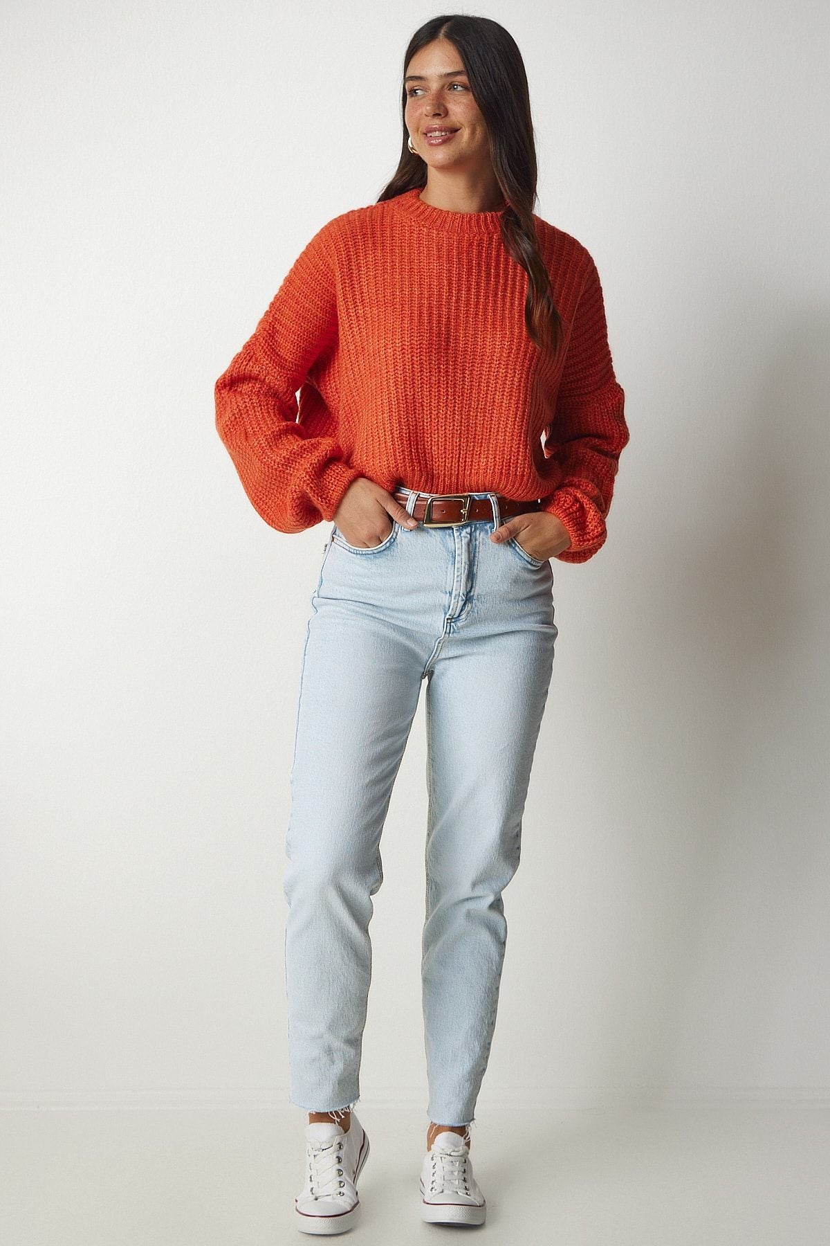 Women Oranj Balloon Sleeve Basic Knitwear Kazakh BV00098