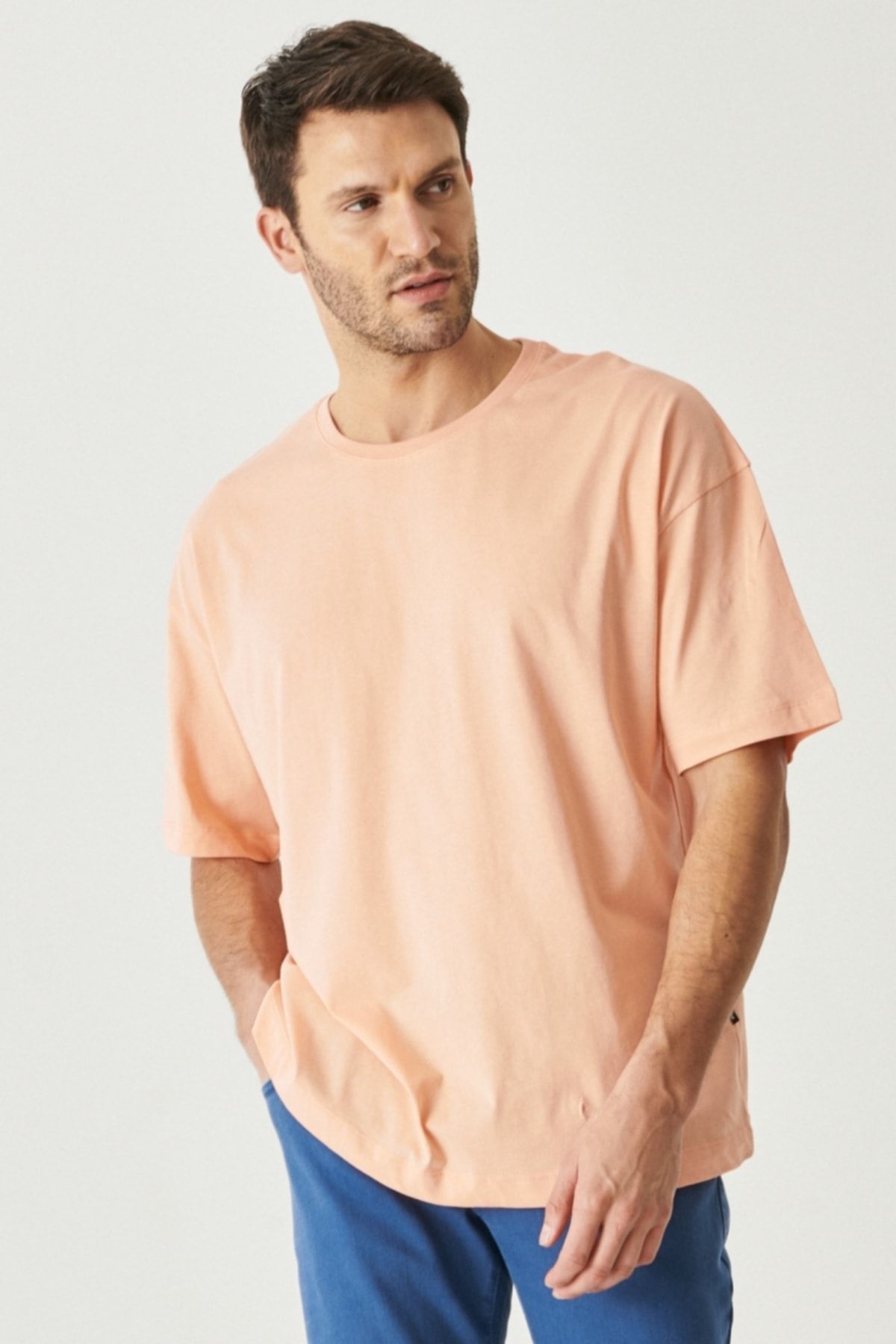 Men's Rose Drunk Oversizle Plenty Cut Bike Neck 100 %Cotton T -shirt