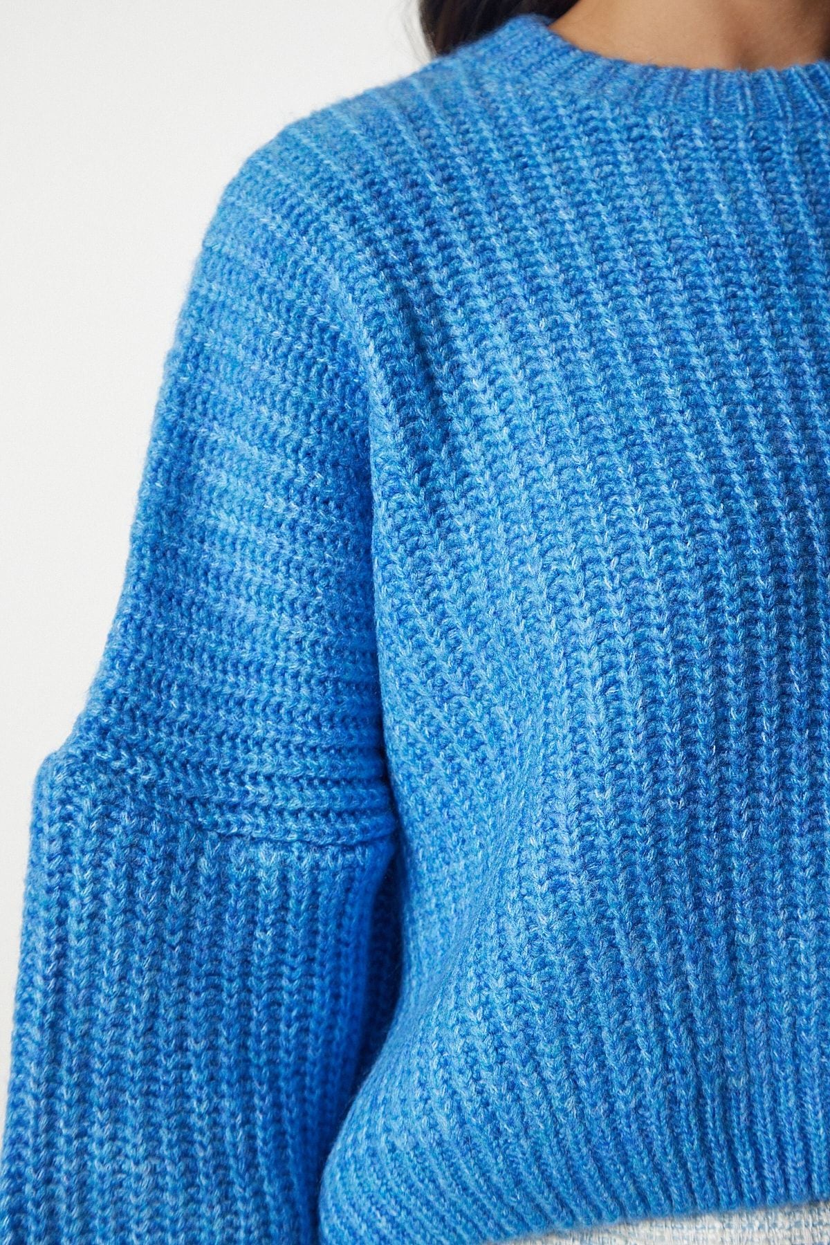 Woman Blue Balloon Sleeze Basic Knitwear Sweater BV00098