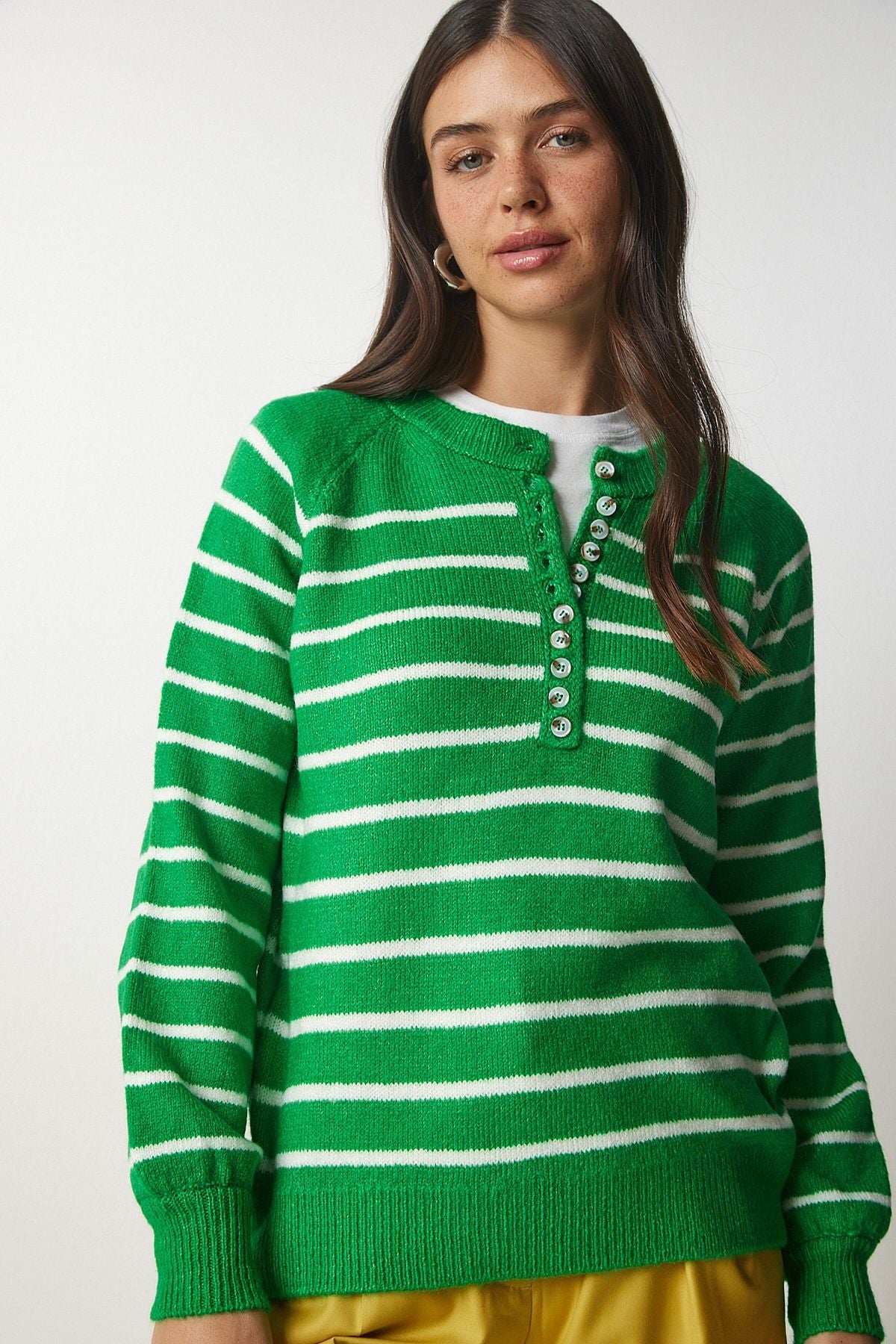 WOMEN'S LIVE GREEN BUTTING YOKA striped knitwear sweater LX00040