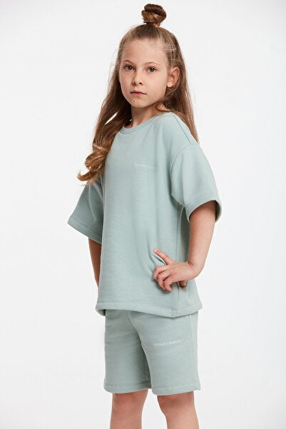 Cali Knitted Comfort Fit Tracksuit Set Embroidered Mint Green Round Neck