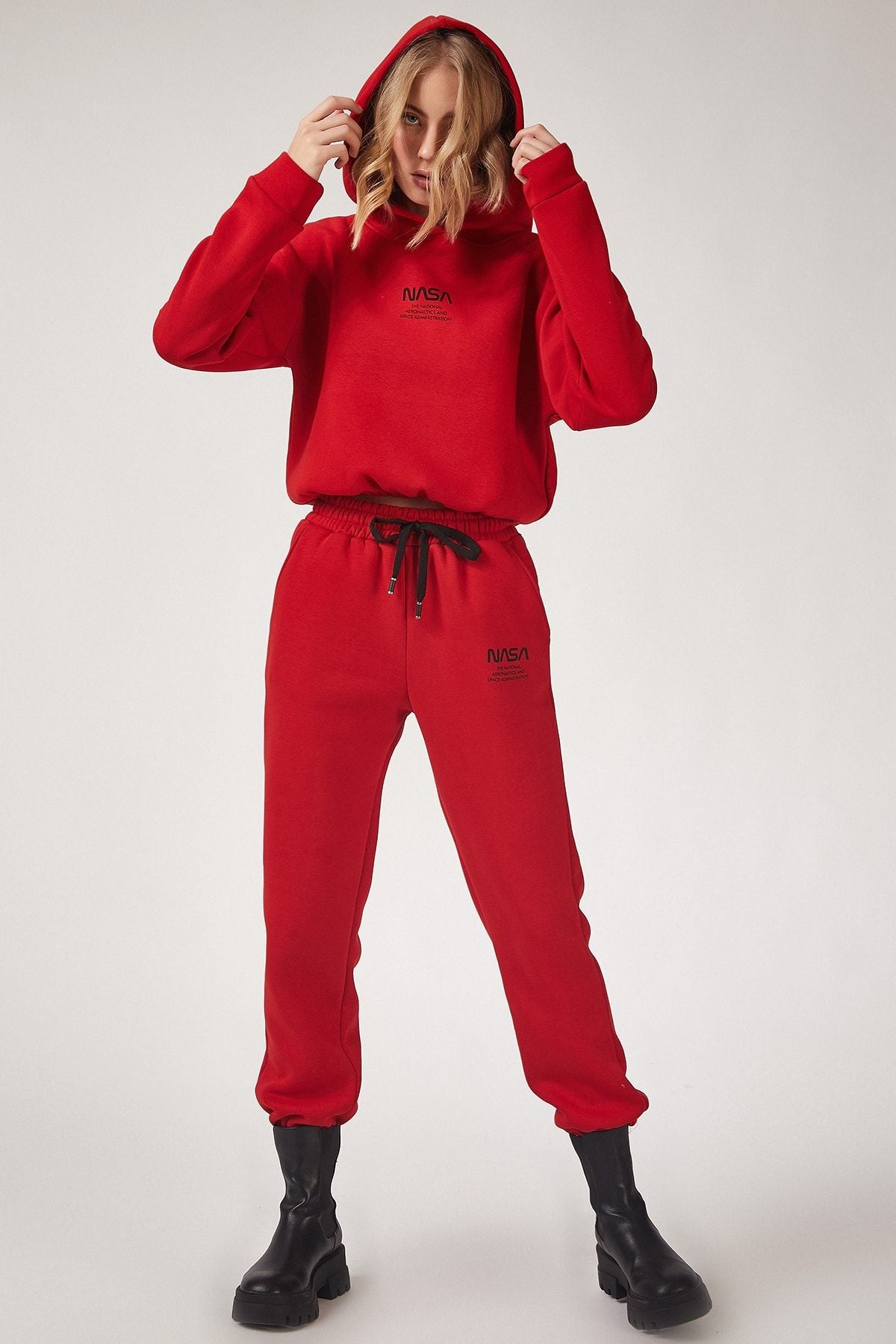 Woman Red NASA printed fleece tracksuit team LD00022