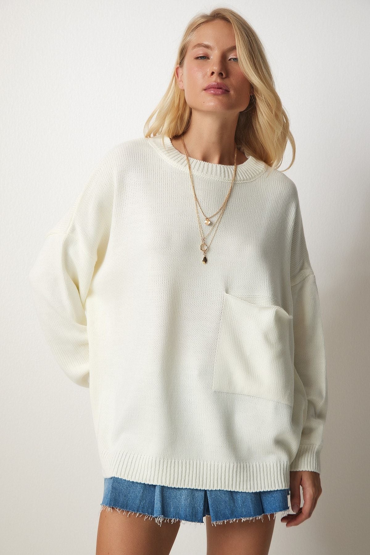 Women's Bone Pocket Detail Basic Knitwear Kazakh MX00125