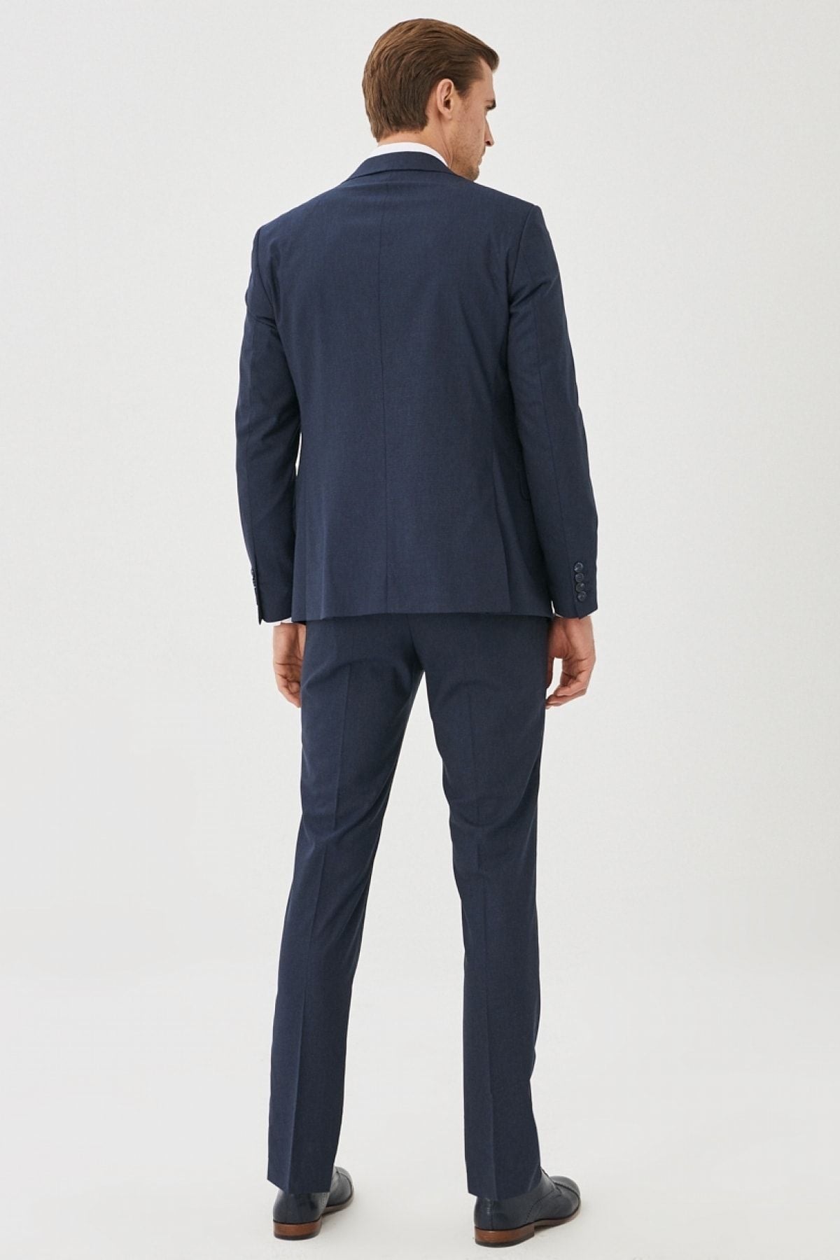Men's navy blue-blue woolen extra slim fit narrow-cut patterned casual vest suit suits