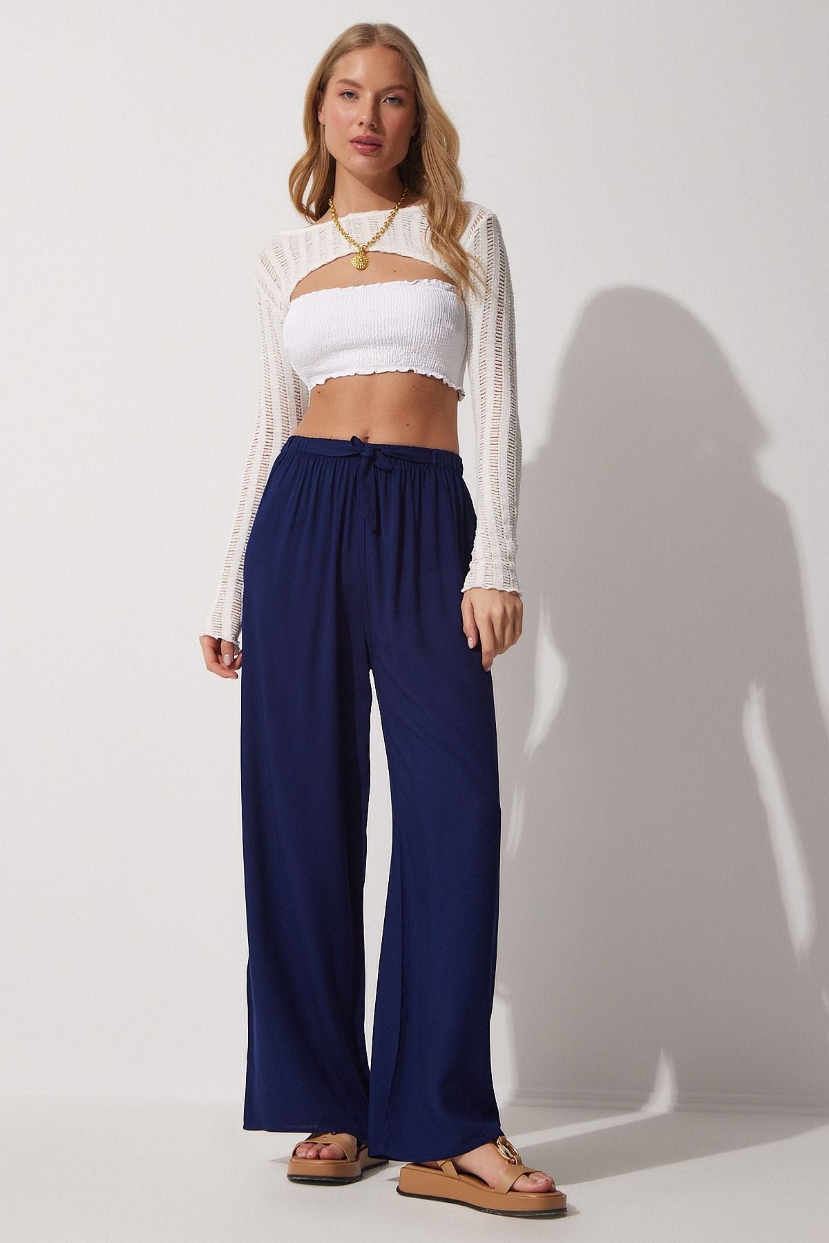 Woman Navy blue Palazzo viscose pants BH00322