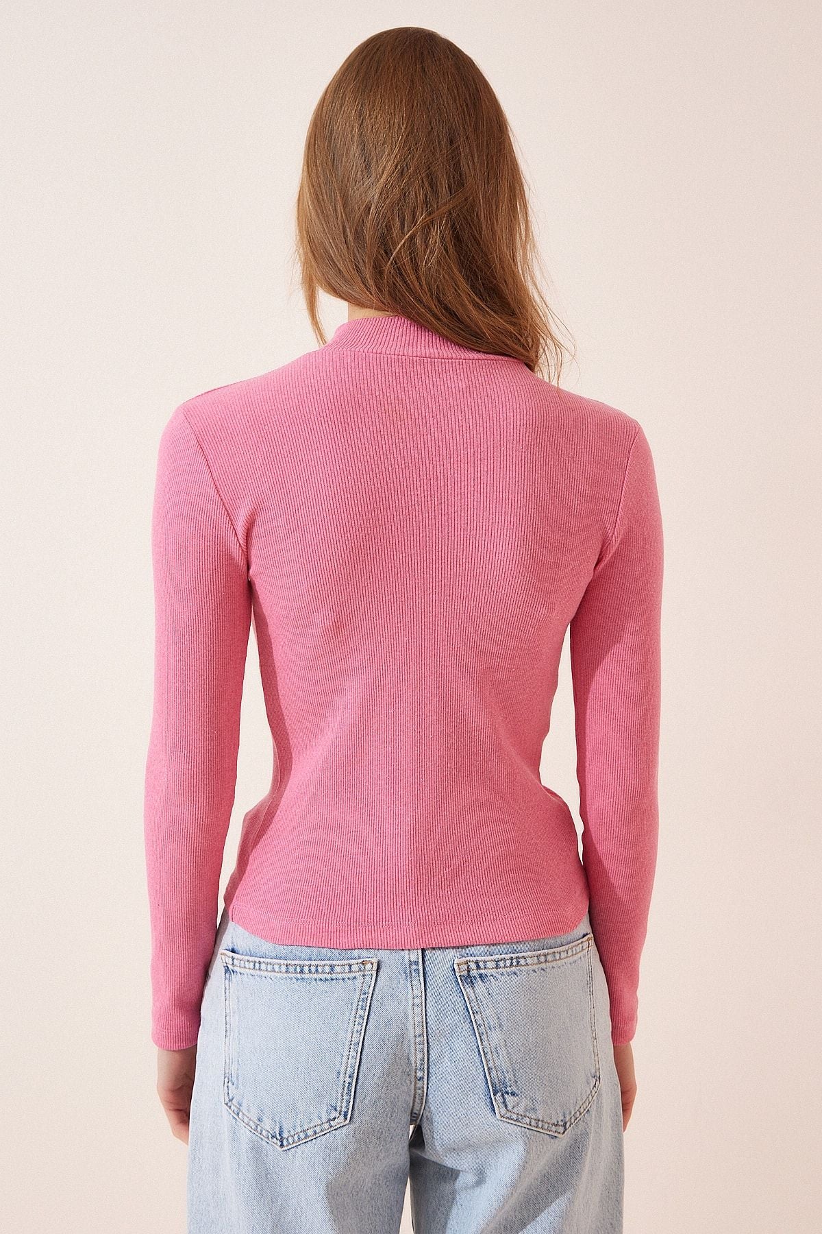 Female Pink Fisherman Collar Vumor Knitting Blouse GT00054