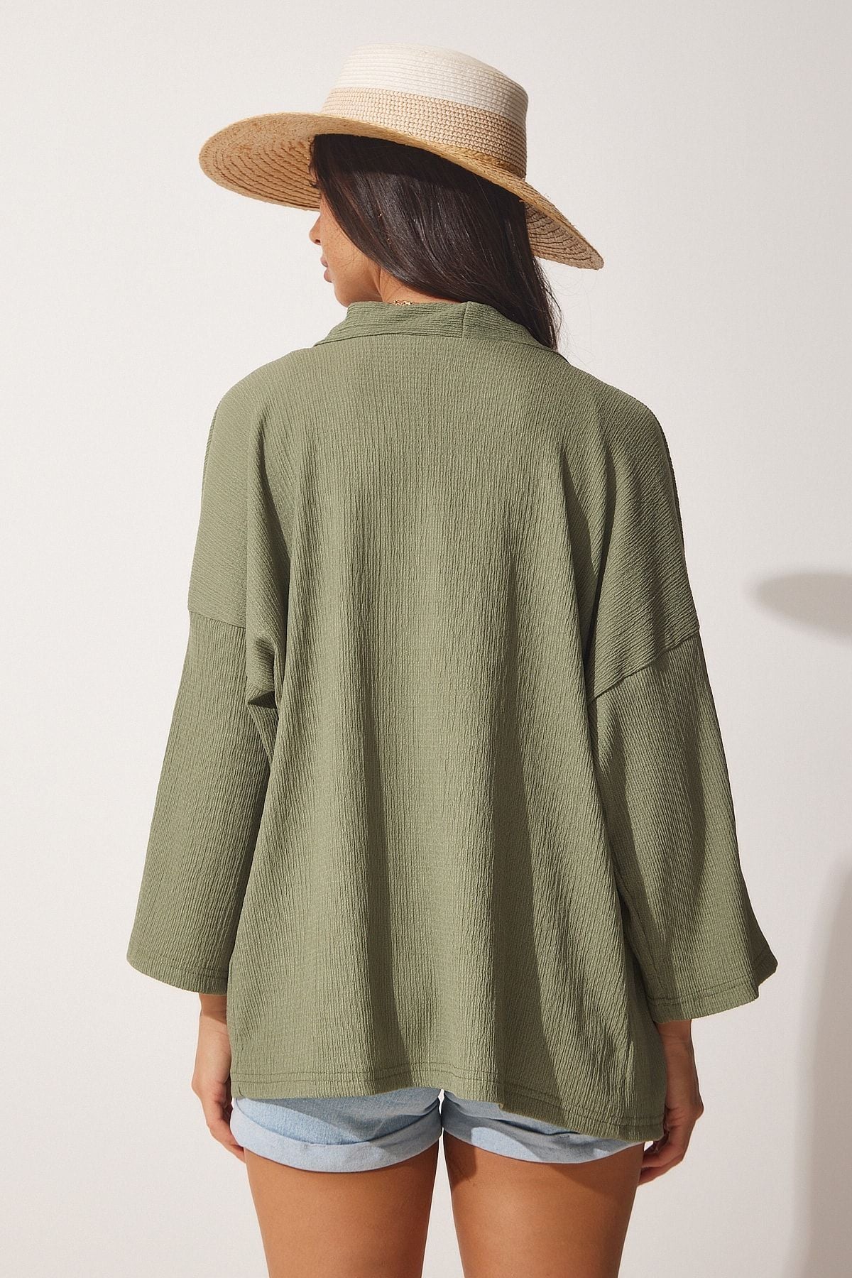 Women's Khaki -storey collar textured seasonal jacket DD01064