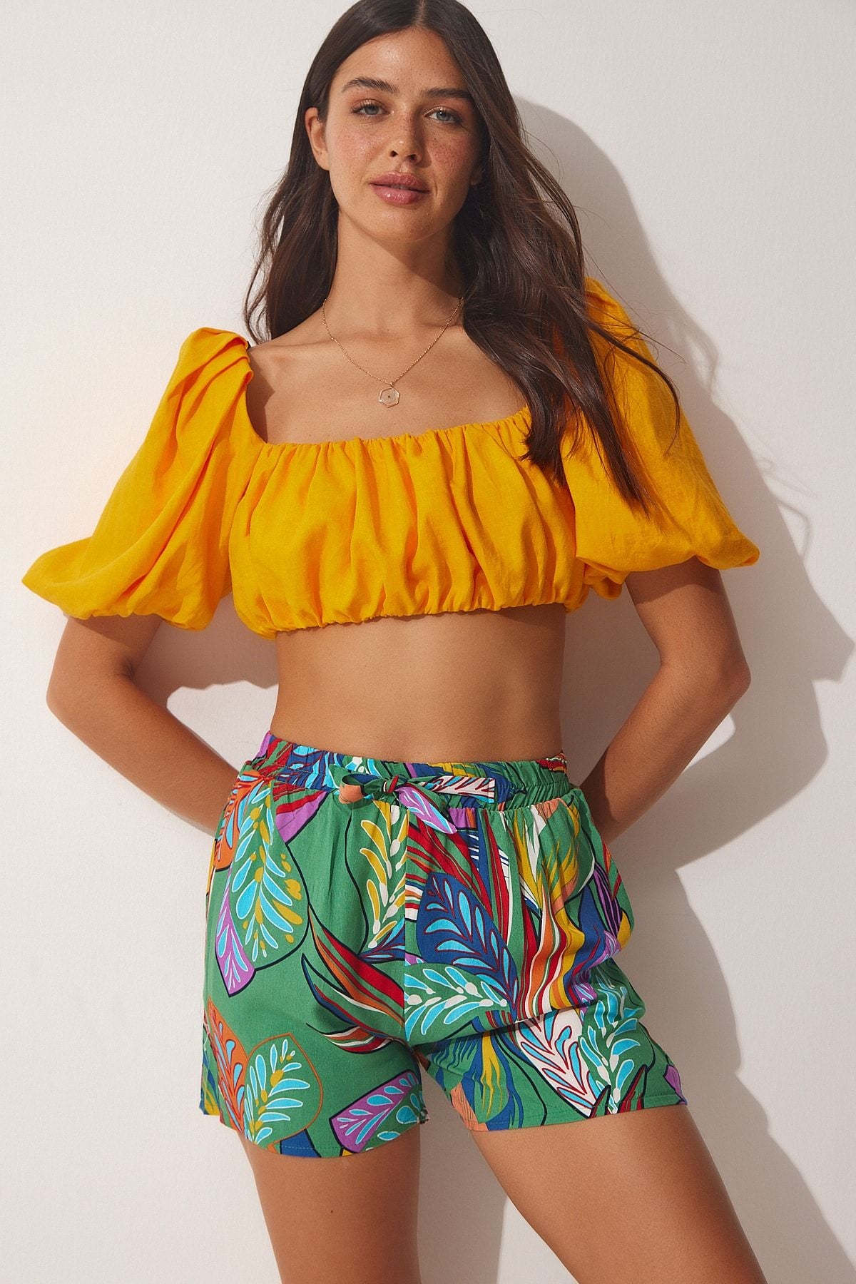 Women Oranj Green High Waist Summer Viscose Short BH00407