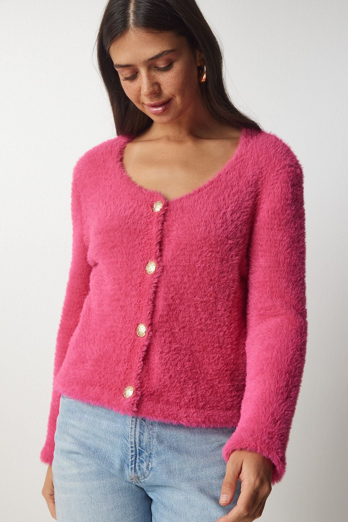 Woman Pink Soft Beard Triko Cardigan NF00067