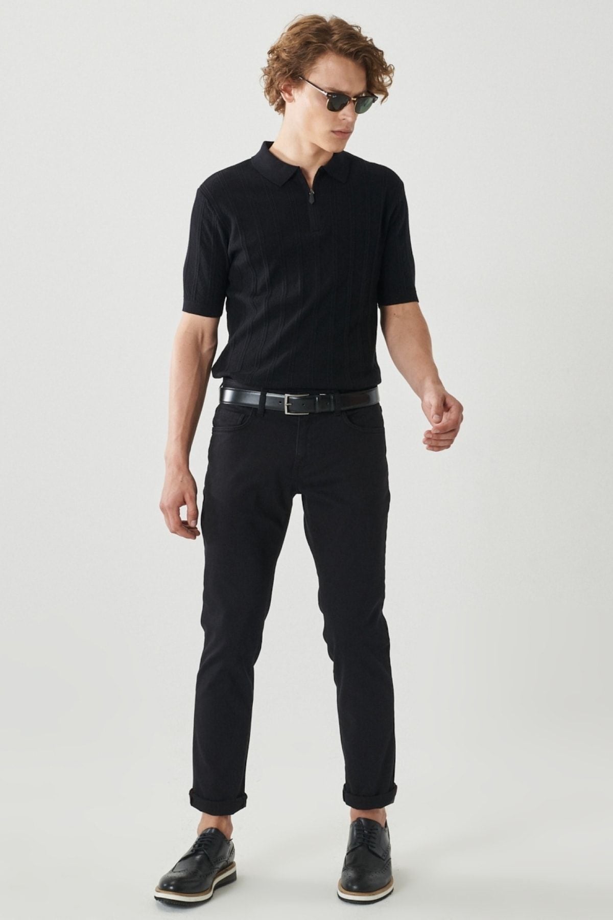 Men's black 360 degrees stretching in all directions slim fit narrow cut cotton cotton pants