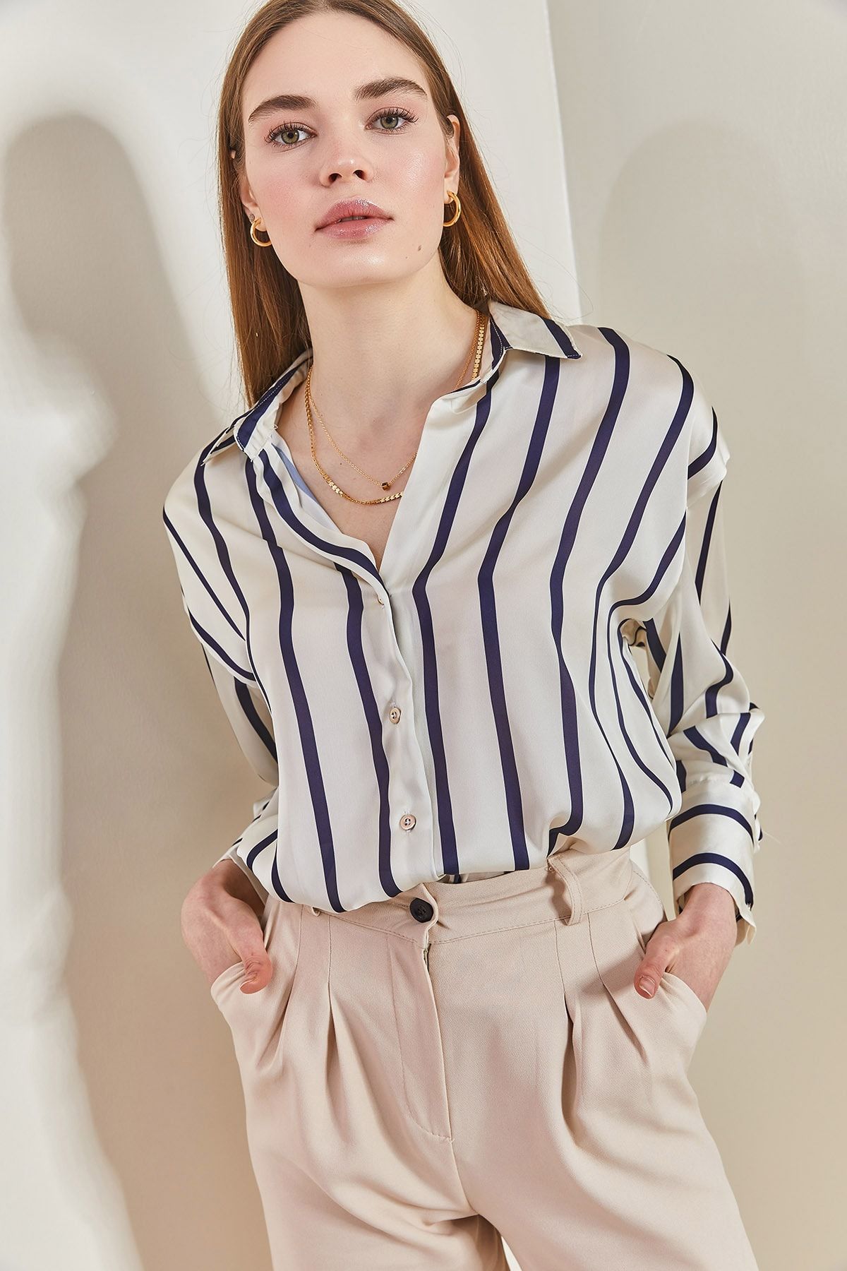 Female Cuff Sleeve Satin Shirt