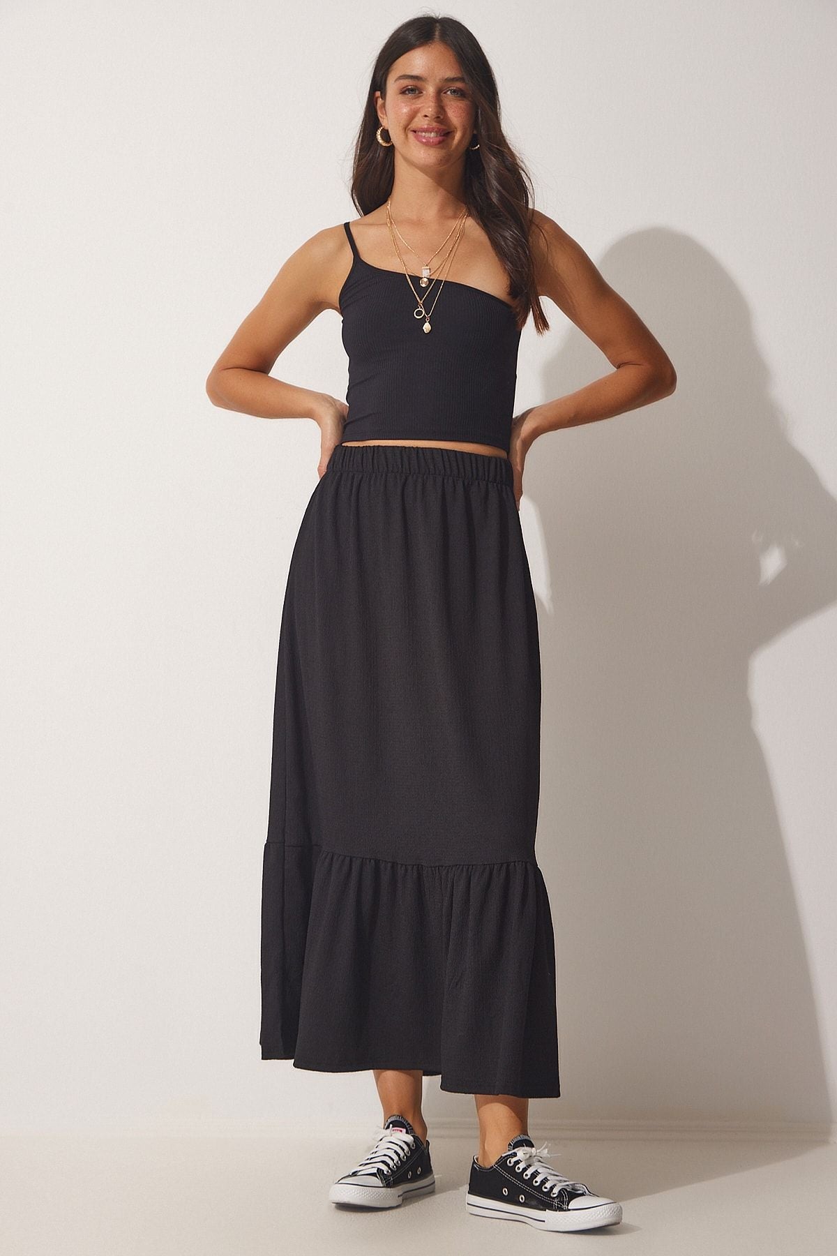 WOMEN'S black flywheel cottage midi skirt DD01231