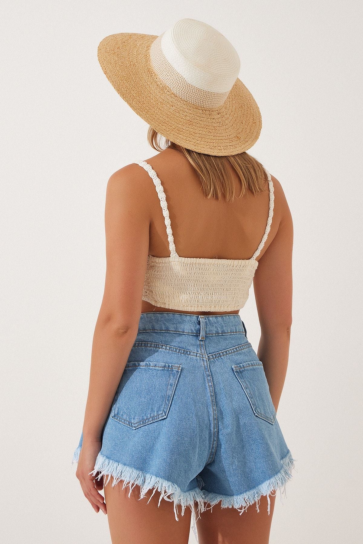 Women's Blue Tassel High Waist Jean Shorts OK00035