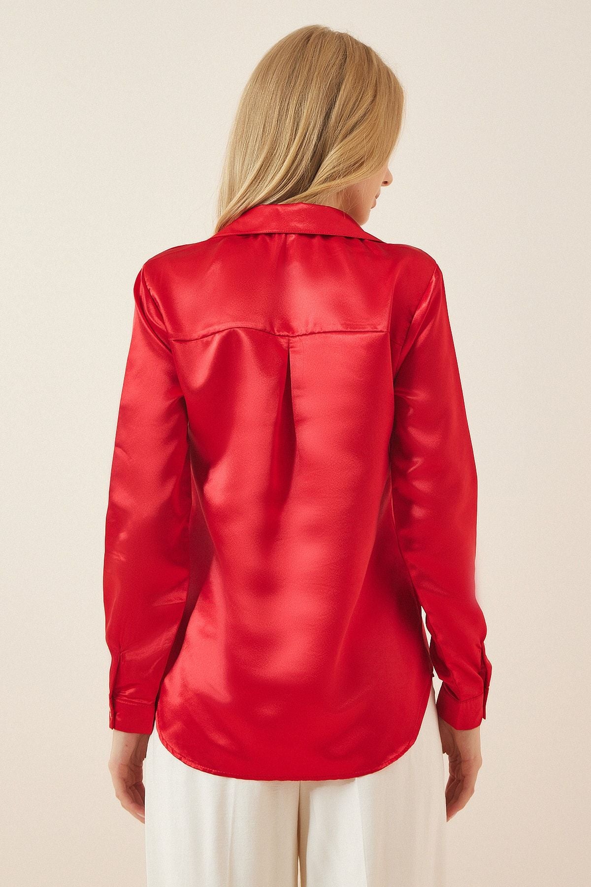 WOMEN RED LIGHT LIGHTED SATIN SOLUTION SHIRT DD00990