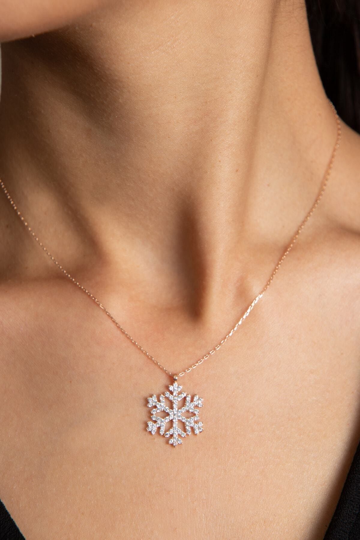 Snowflake White Stone 14 K Rose Gold Plated Women Necklace