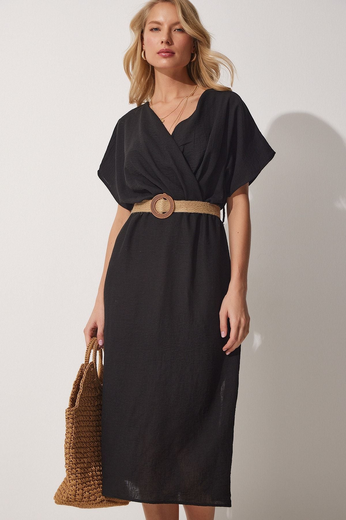 Female black wicker arched summer Ayrotin dress zh00022