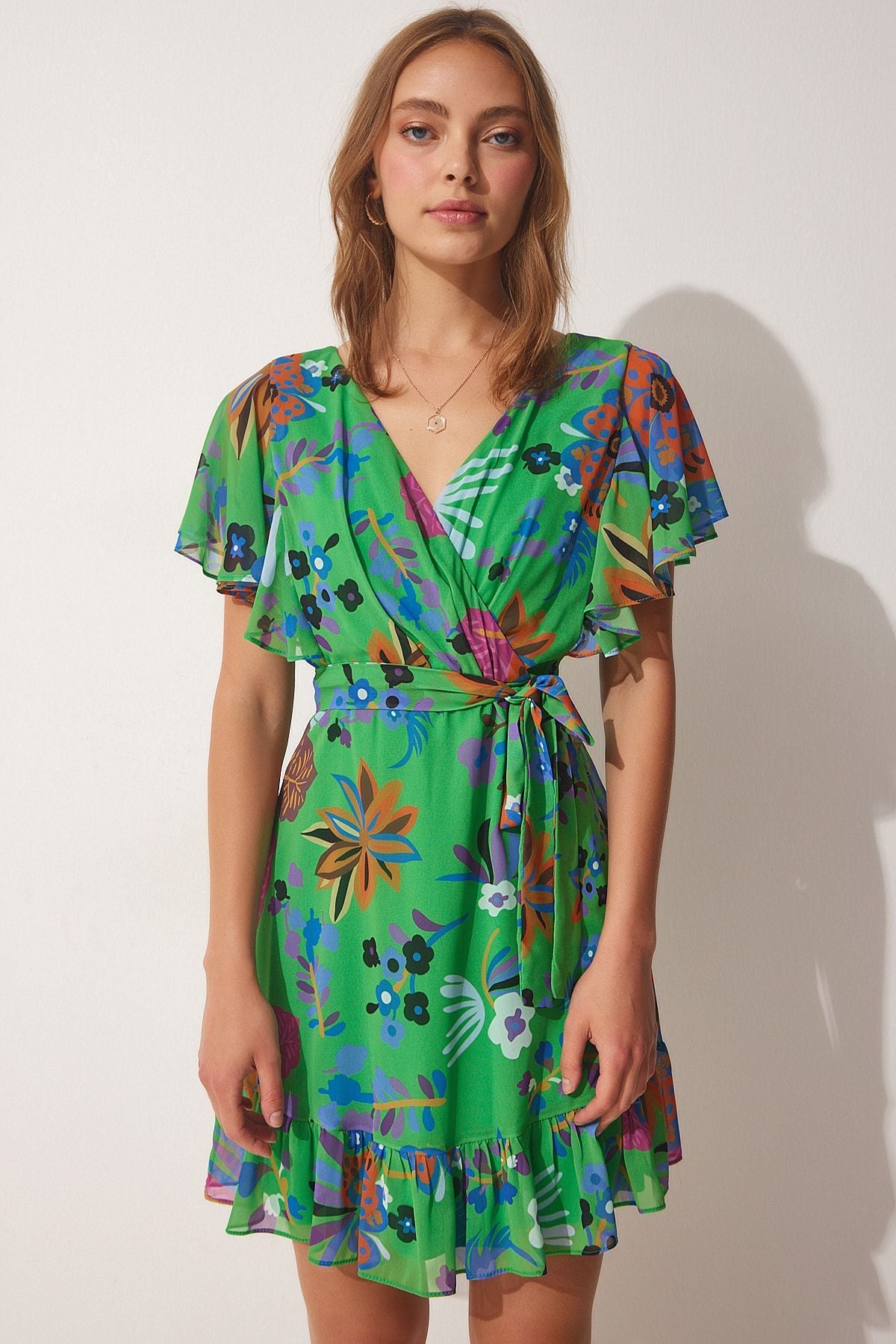 WOMEN'S GREEN PATTERNED ANVALOP YOKE KISON DRESS YI00003