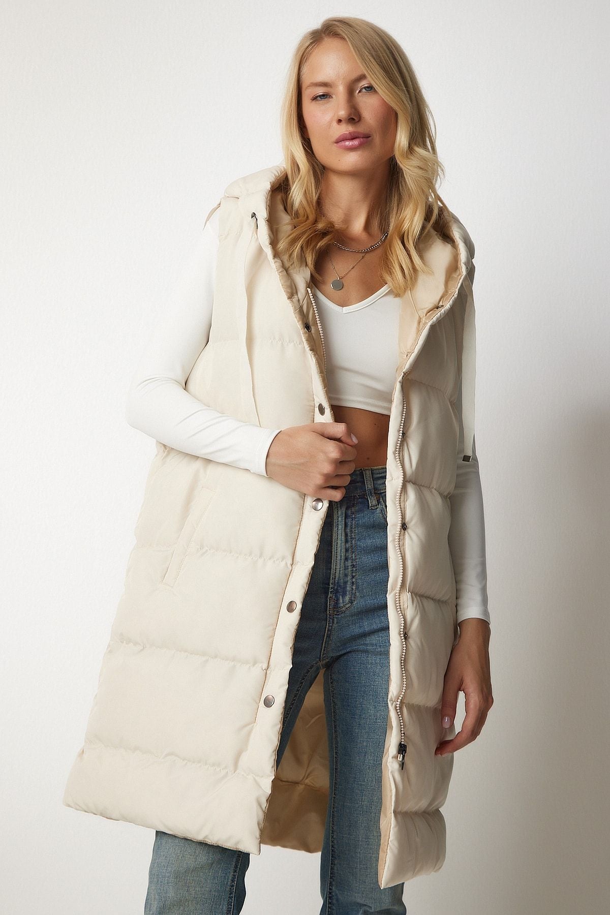 Women's Cream Hoped Long Swelling Vest VP00003