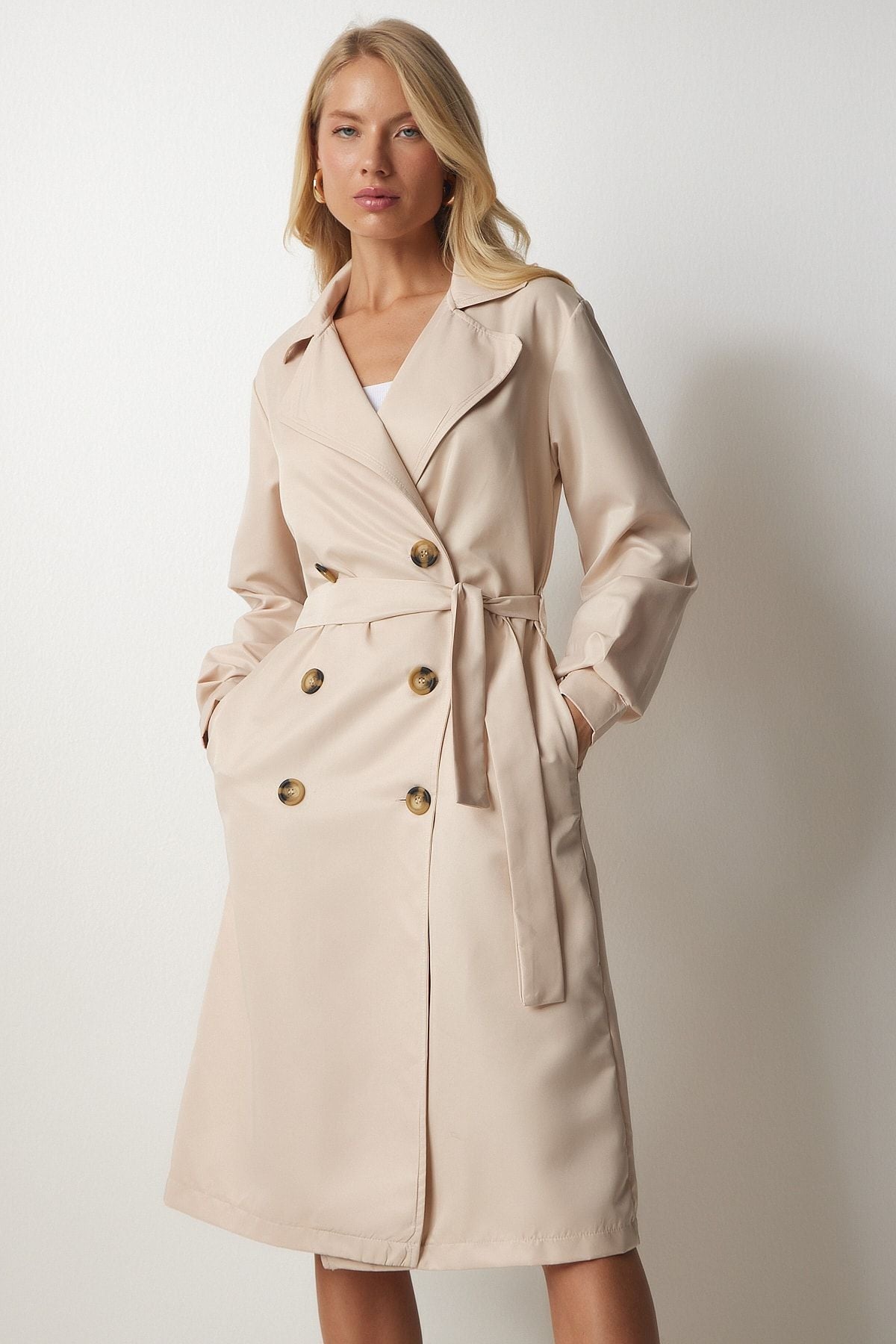 Women's Cream Cruve collar seasonal trench coat DD01241