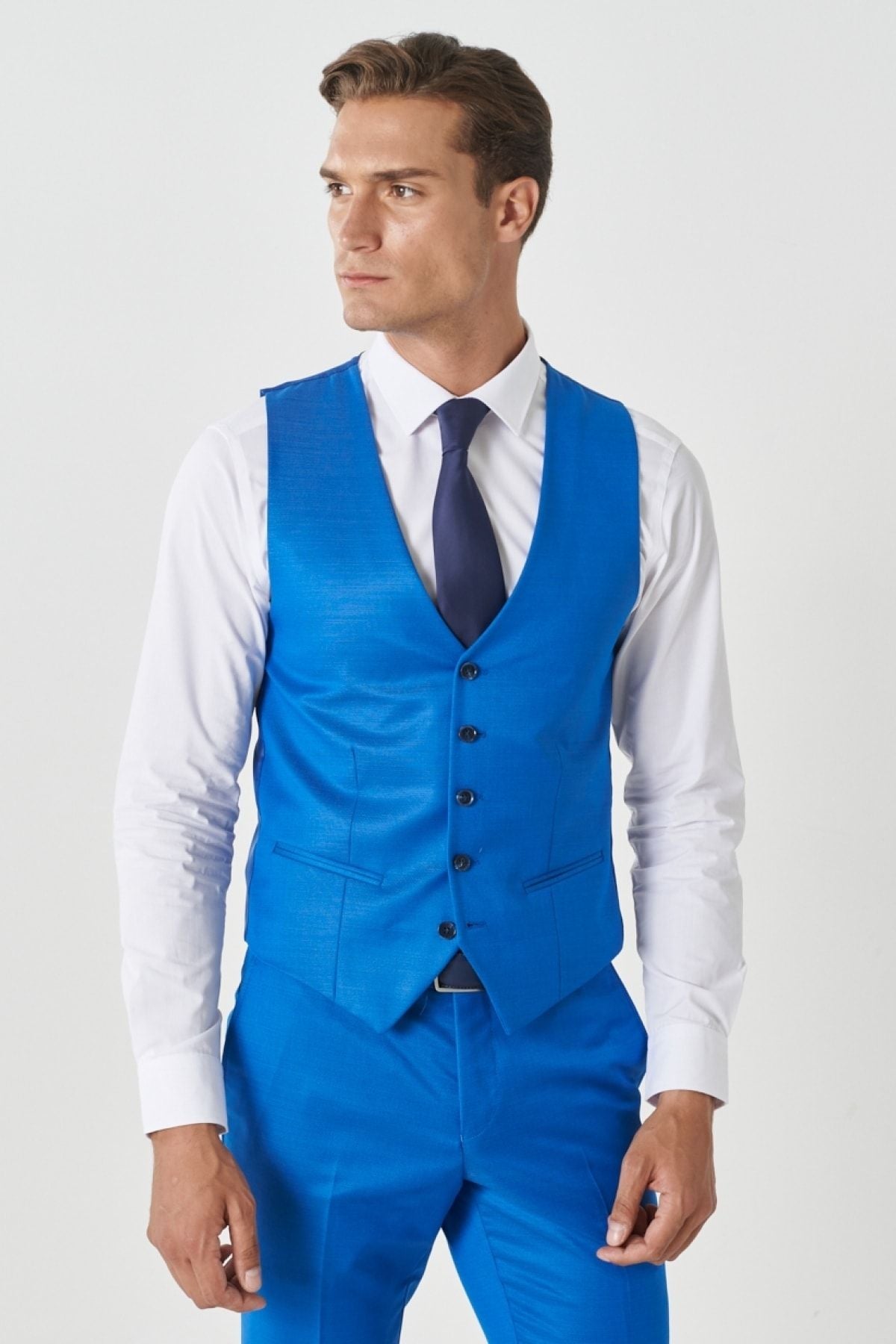 Men's Saks Blue Wool Extra Slim Fit Narn Cut Mono Yaka Pick Patter