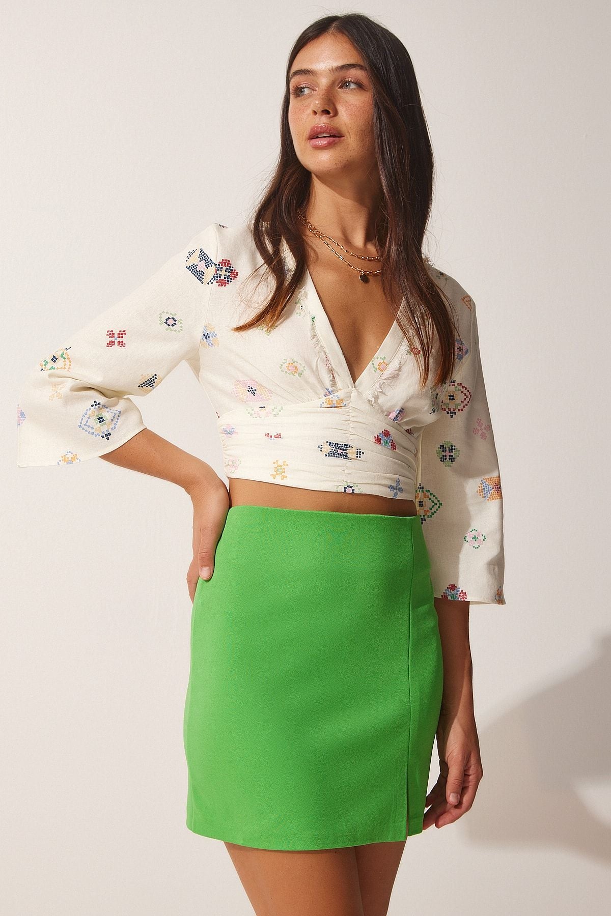 Female Green Slip Mini Skirt FN03080