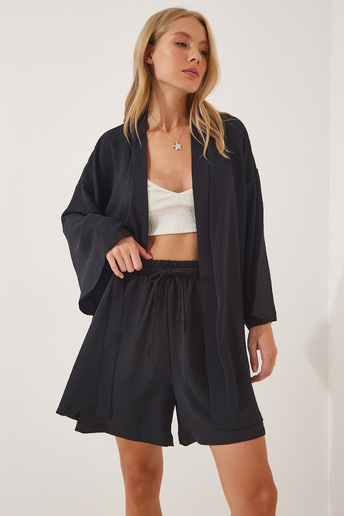 Female Black Duped Ayrrin Kimono Shorts Team DZ00053