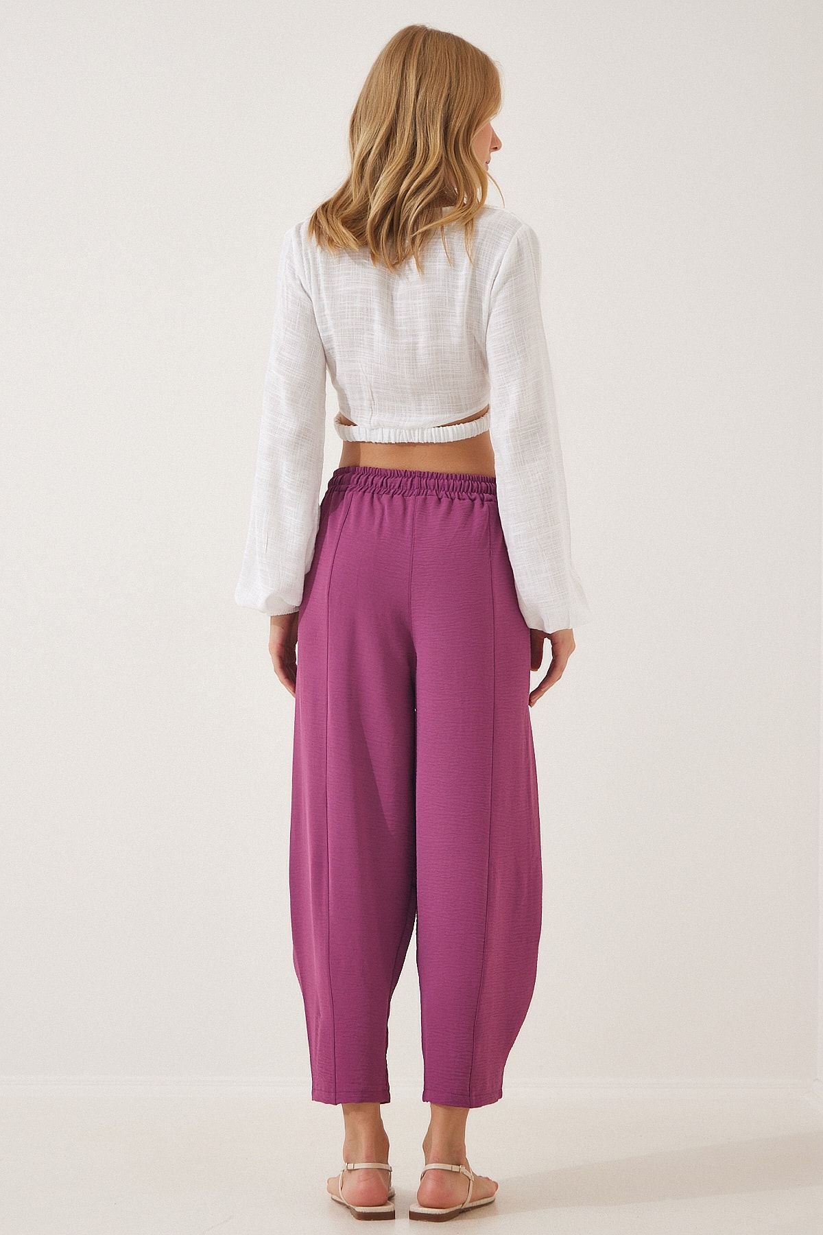 Woman purple linen shalwar pants CI00036