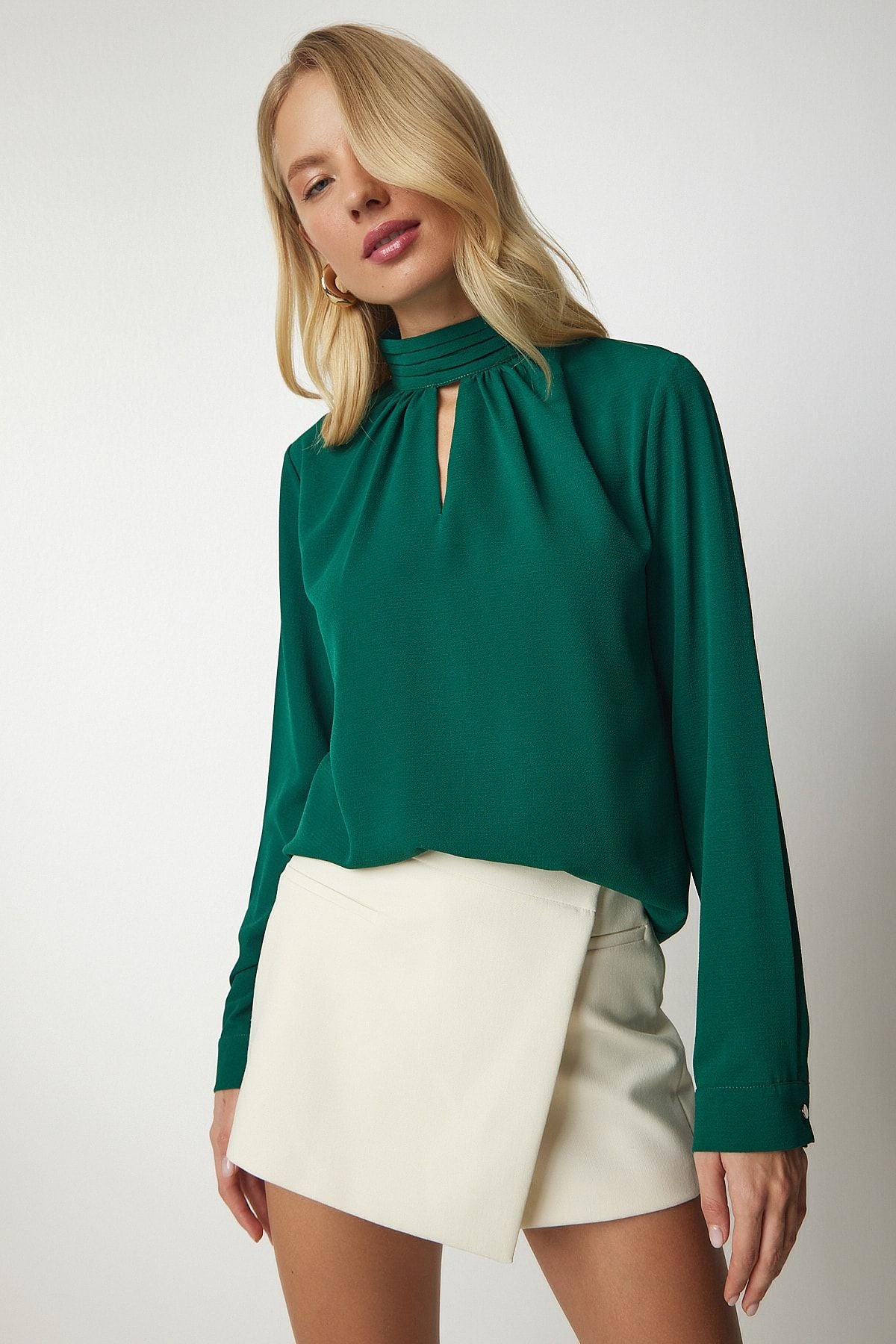 Female Emerald Green Window Detailed Crepe Blouse UB00154