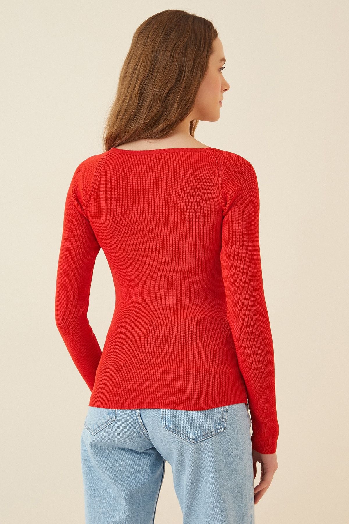 Woman Red Heart Collar Cry Sweater Sweater US00738