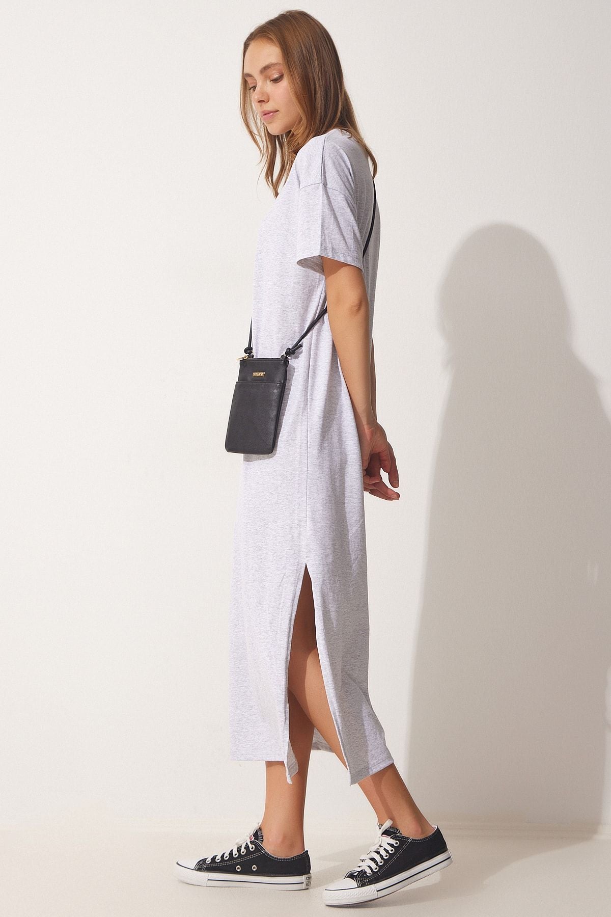 Women's Gray Cotton Summer Daily Combed Dress UB00080