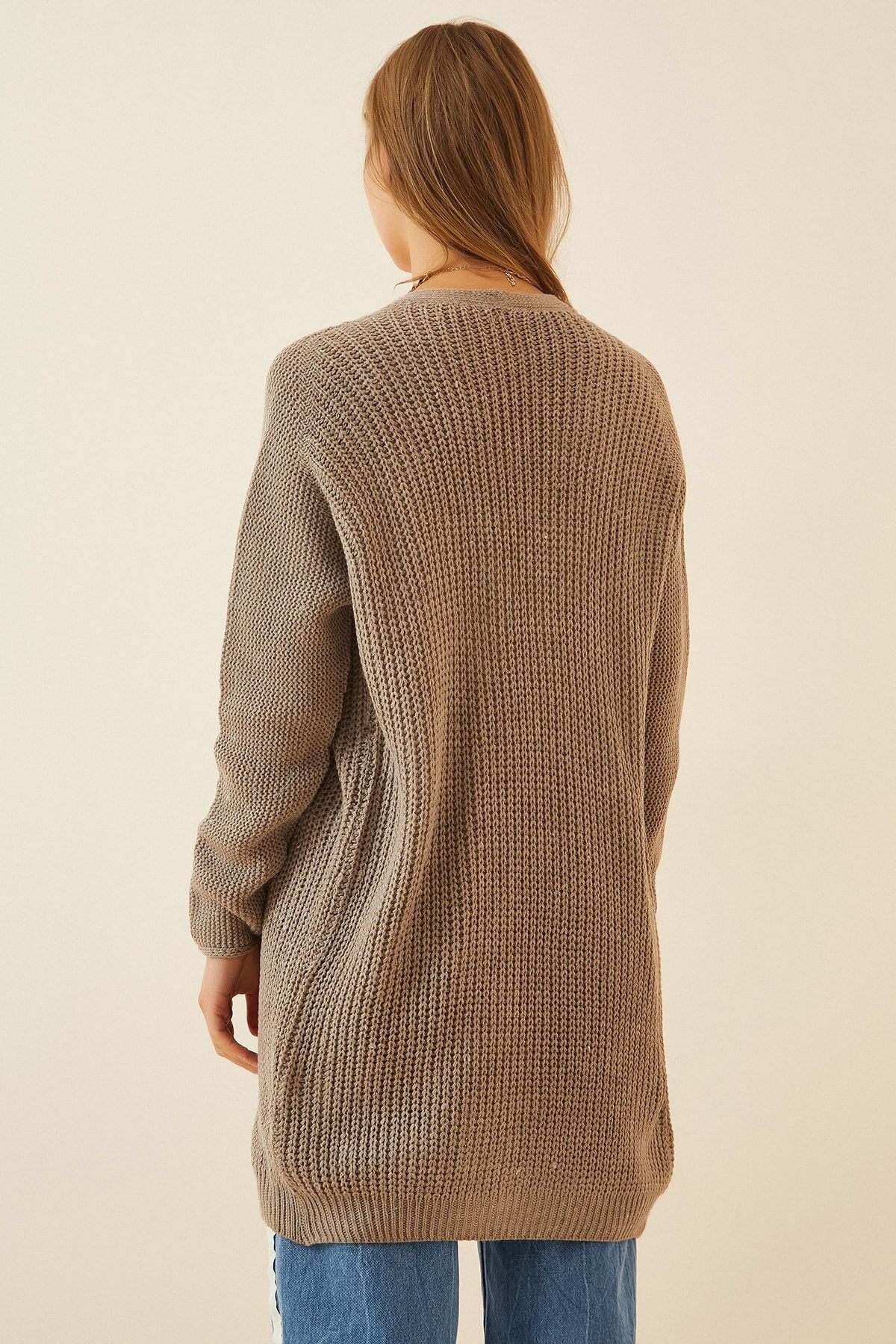 Female Beige Thessaloniki Knitting Basic Knitwear Cardigan YG00095