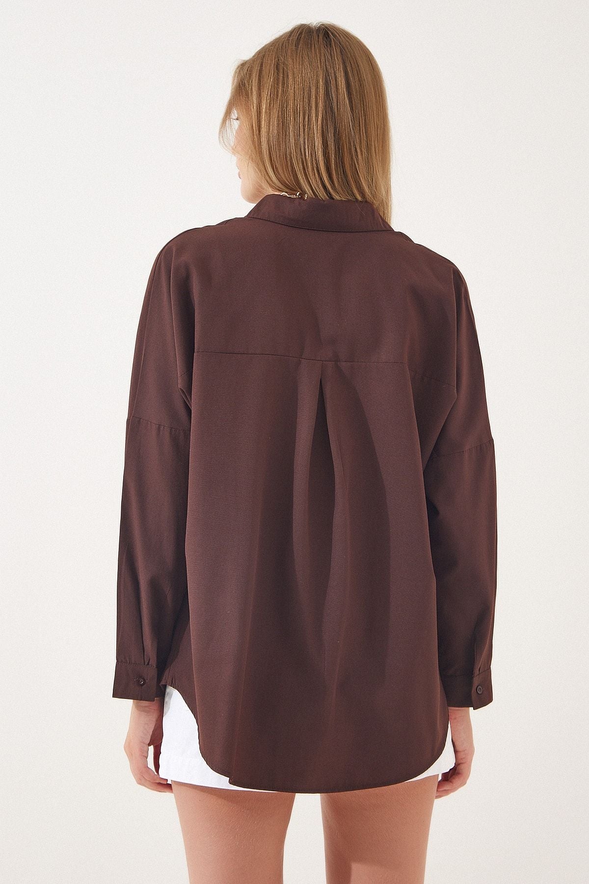 Woman Brown Oversize Long Basic Shirt DD00842