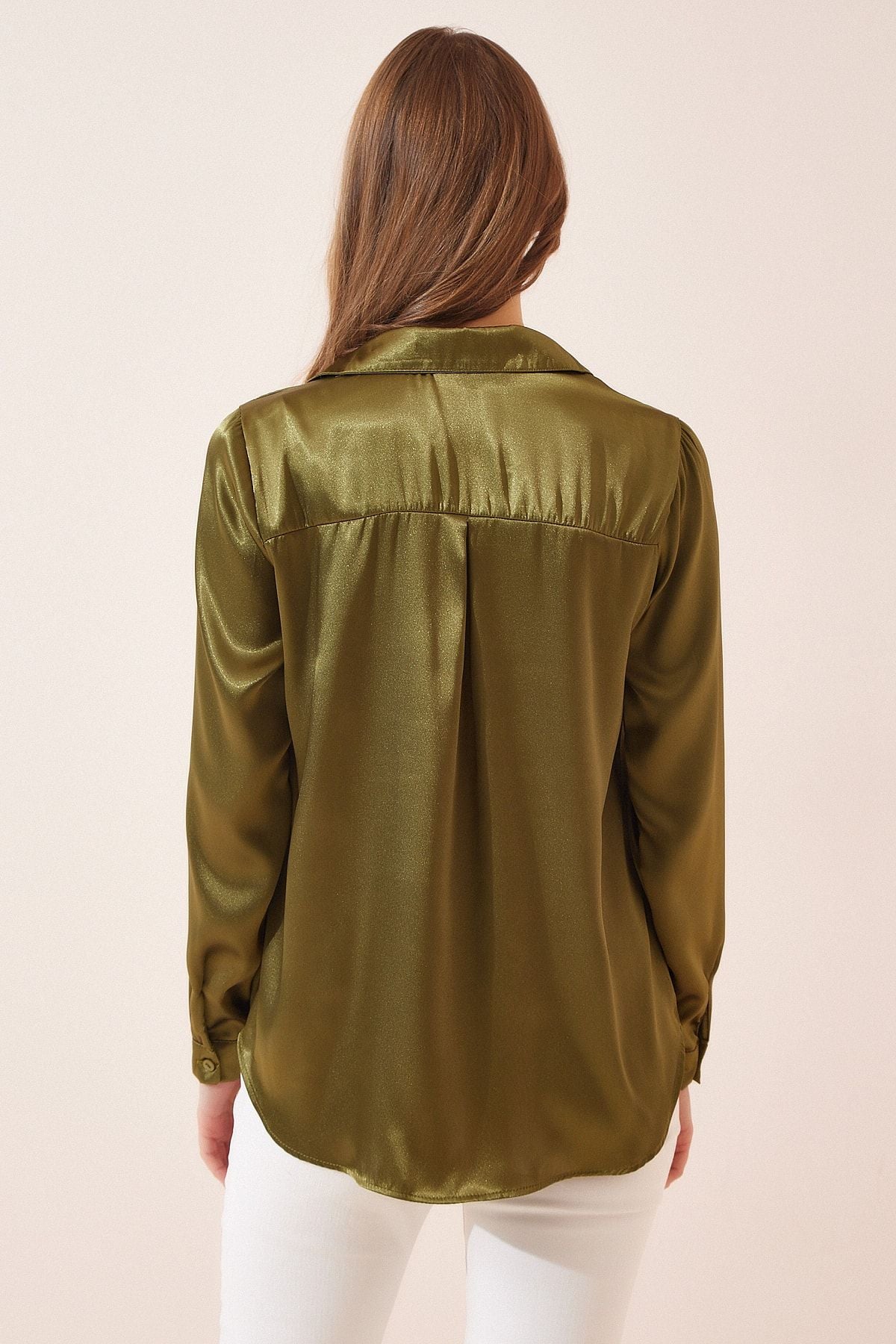 WOMEN'S GREEN LIGHTED SATIN SOLUTION SHIRT DD00990