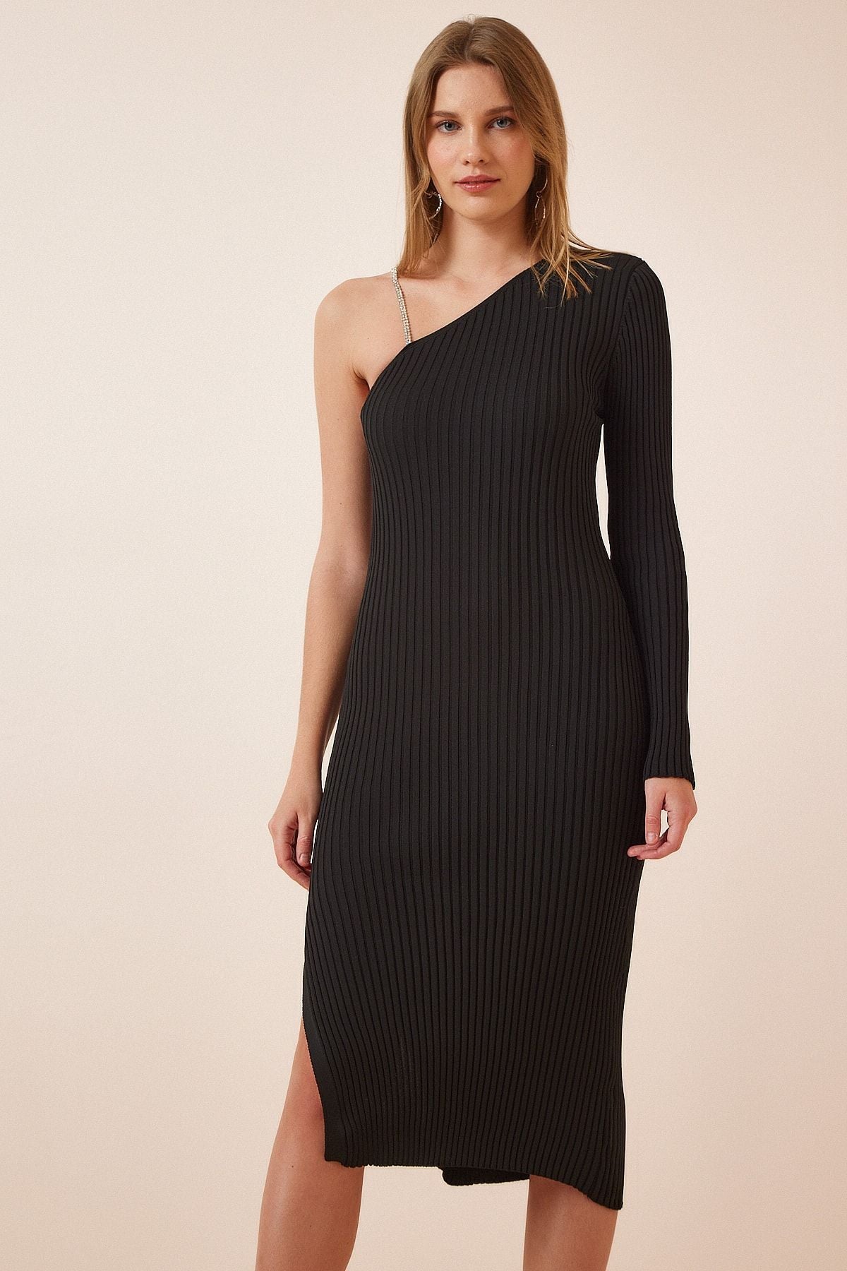 Woman Black Sparkling Chain strap knitwear dress yy00132