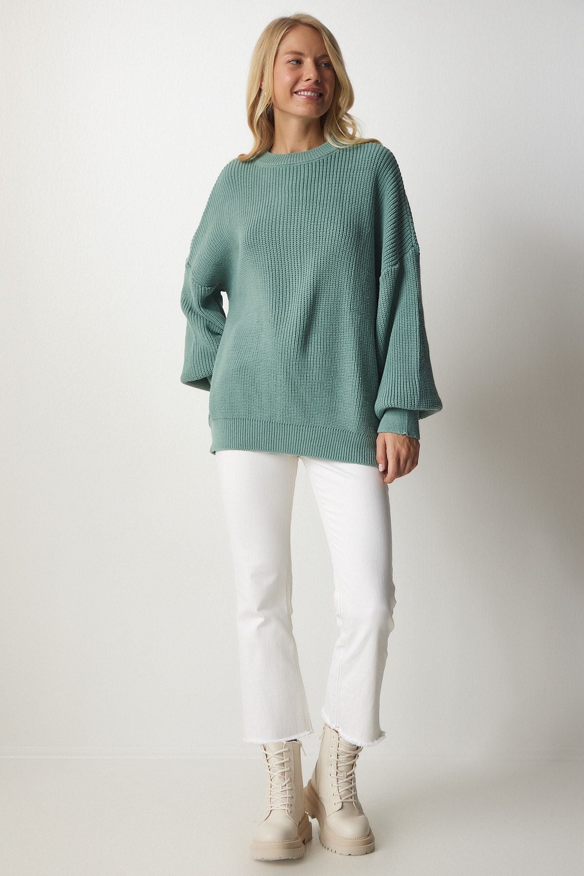 Women's Cagla Green Oversize Basic Knitwear Kazakh MX00126