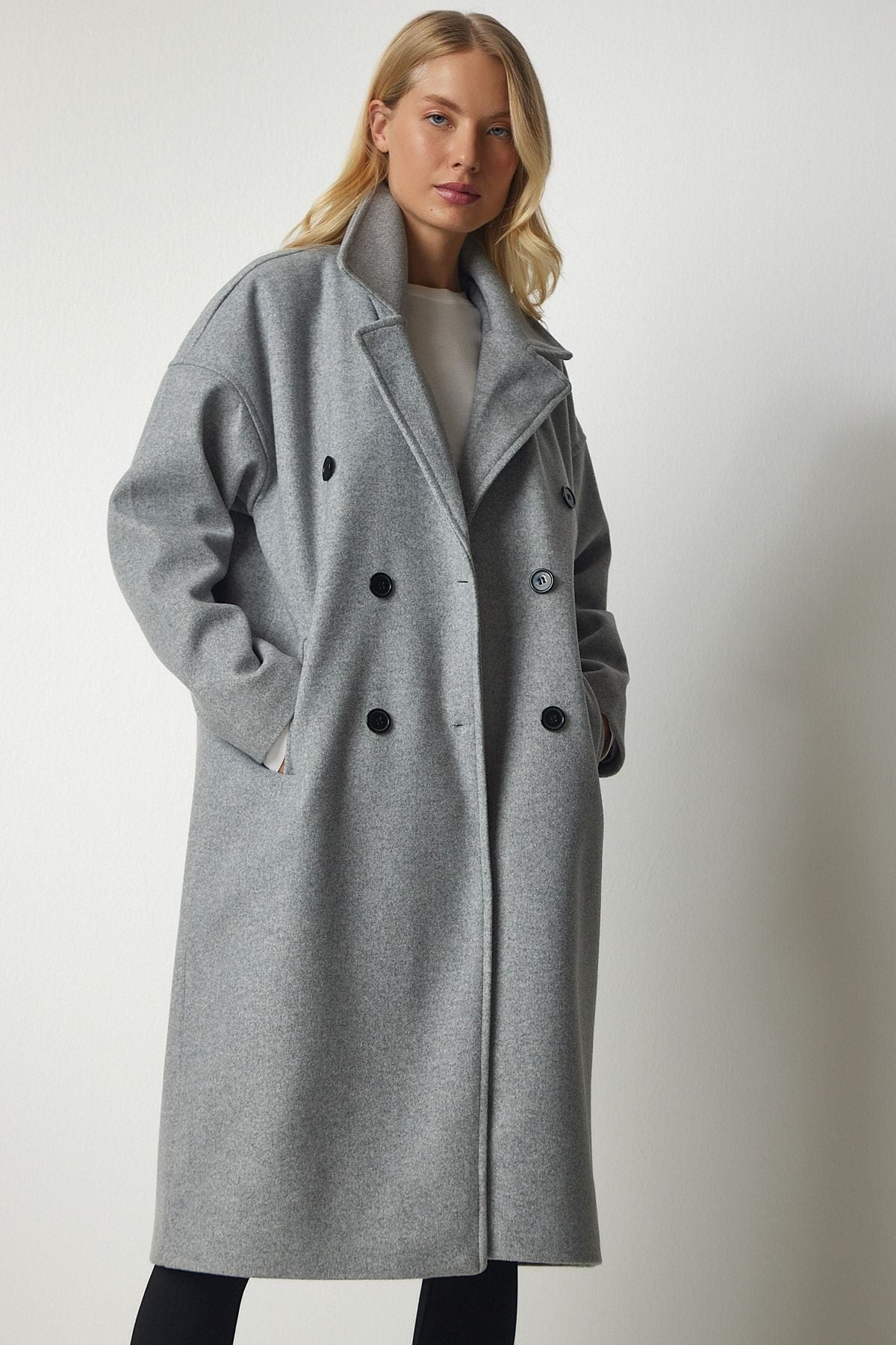 Woman Gray Cruiser Collar Oversize Stamp Coat Mx00138