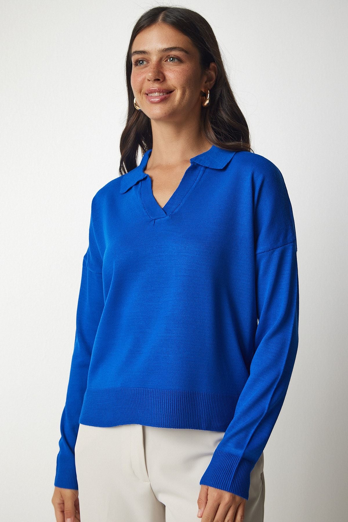 Woman Blue Polo Yaka Basic Kazakh BV00094