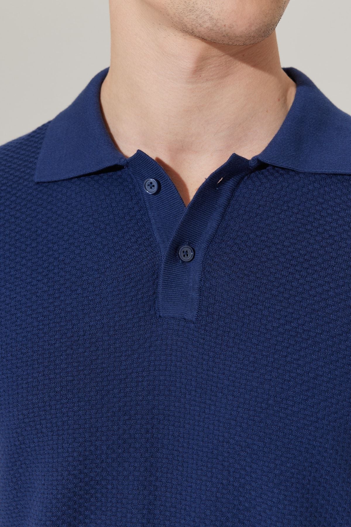 Men's Navy Blue Standard Fit Normal Cut Polo Yaka 100 %Cotton Short Sleeve Knitwear T -shirt
