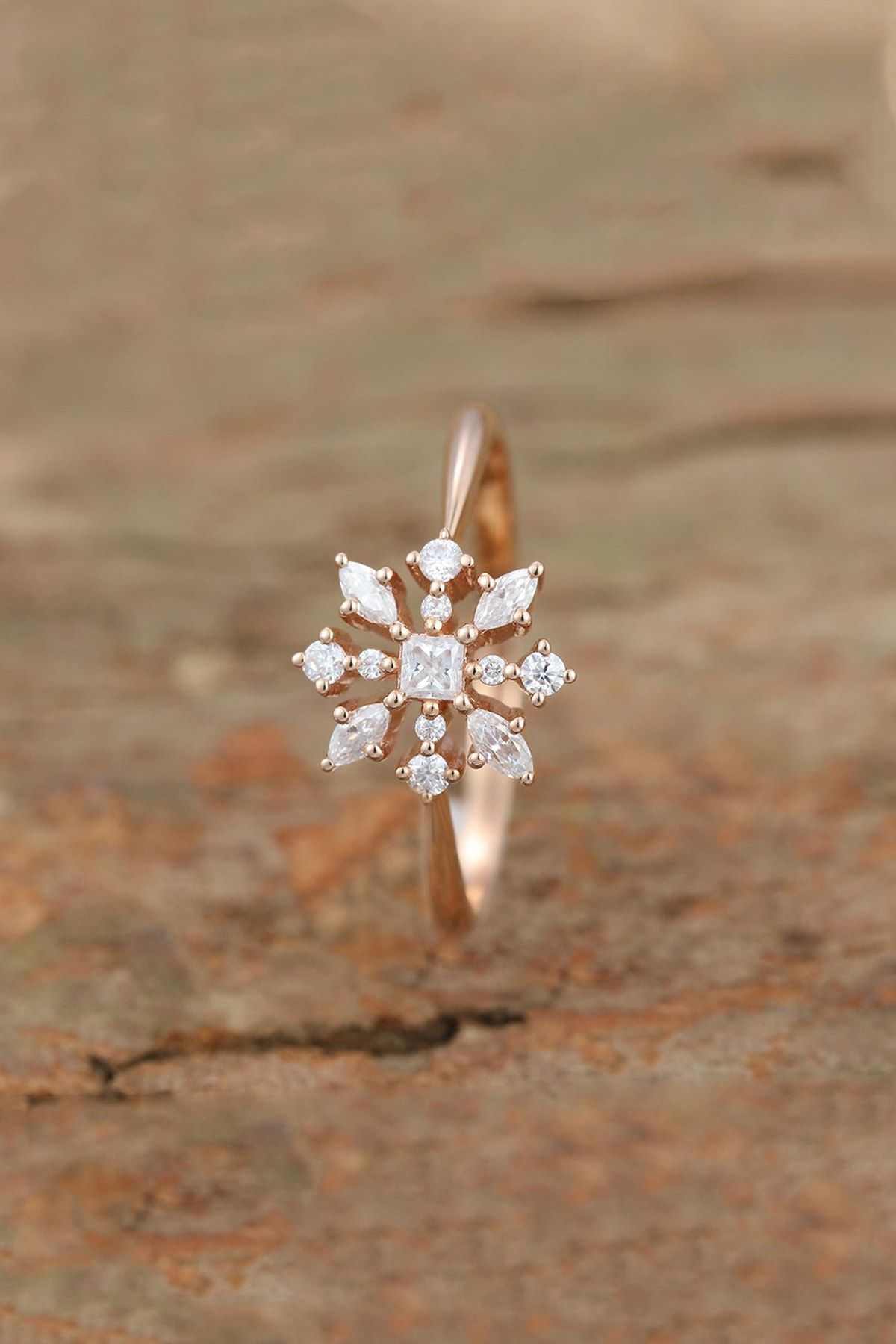 Vintage Marquis Flower White Zircon Stone 14k Rose Gold Plated Woman Ring