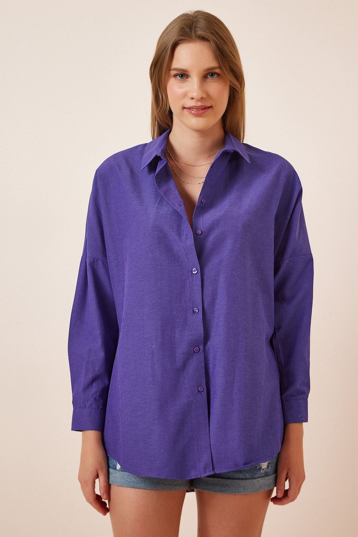 Woman Purple Oversize Long Basic Shirt DD00842